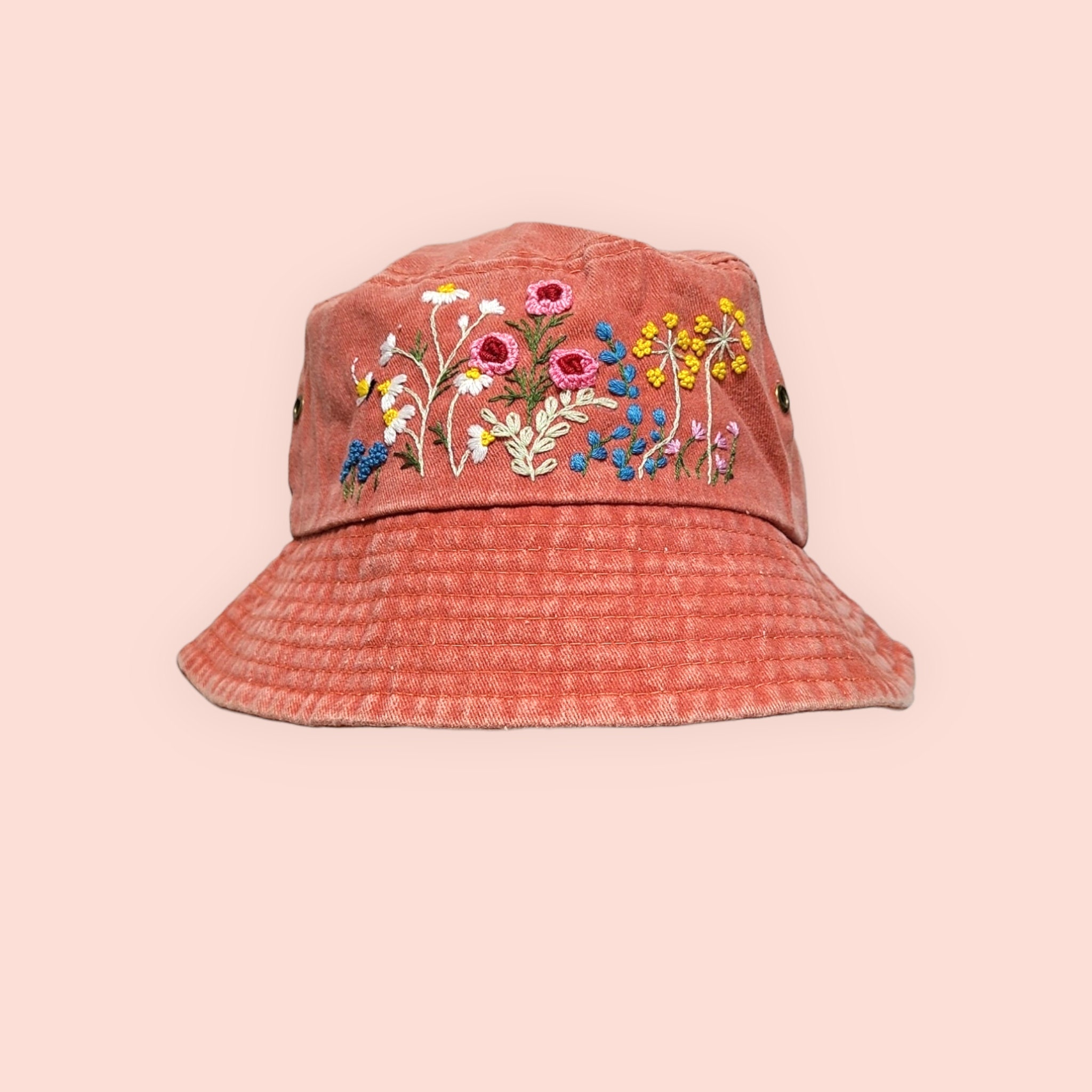 Hand Embroidered Hat Floral Wildflowers Floral Hat For Women Embroidered Bucket Hat Birthday Gift Vintage Denim Fisherman Hat
