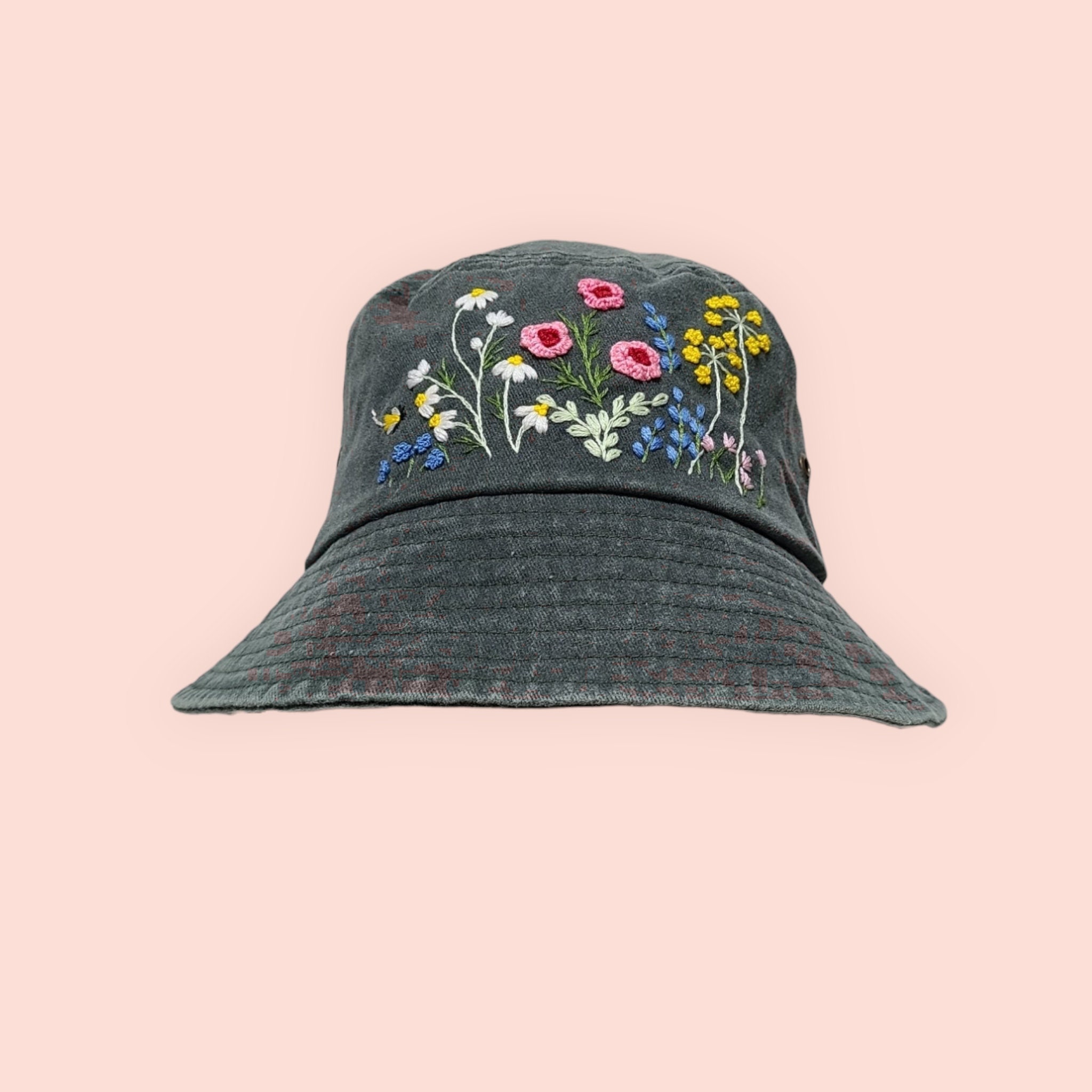 Hand Embroidered Hat Floral Wildflowers Floral Hat For Women Embroidered Bucket Hat Birthday Gift Vintage Denim Fisherman Hat