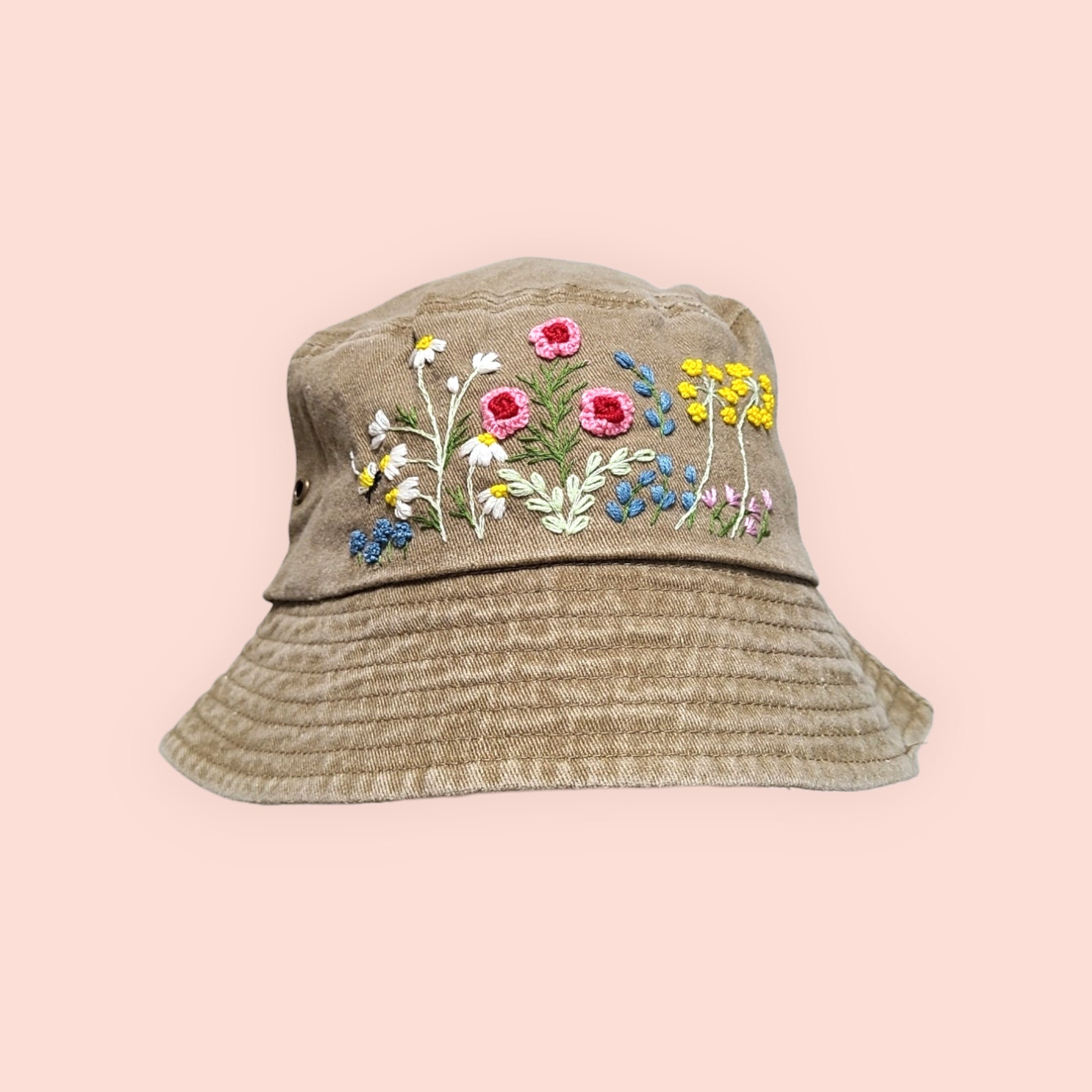 Hand Embroidered Hat Floral Wildflowers Floral Hat For Women Embroidered Bucket Hat Birthday Gift Vintage Denim Fisherman Hat
