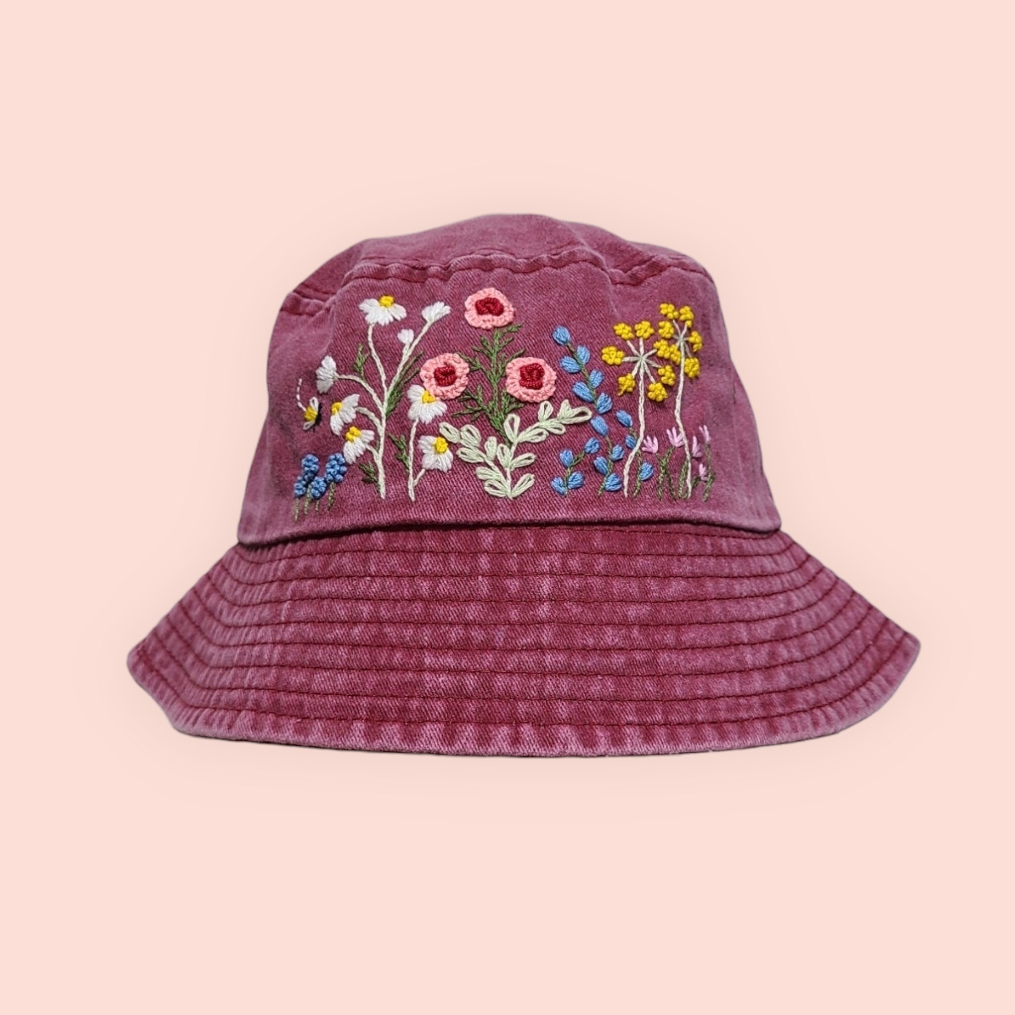Hand Embroidered Hat Floral Wildflowers Floral Hat For Women Embroidered Bucket Hat Birthday Gift Vintage Denim Fisherman Hat