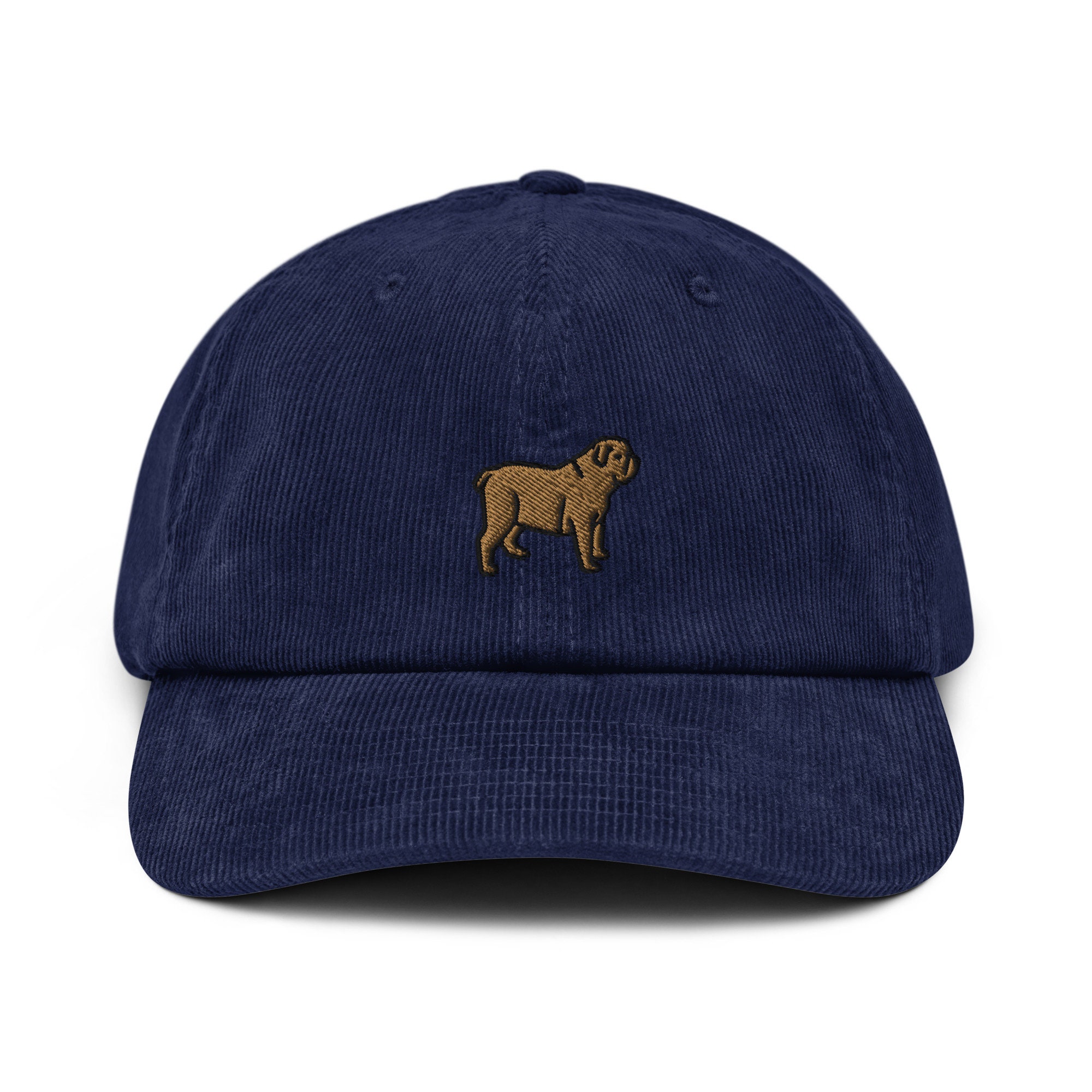 Bulldog Corduroy Hat Handmade Embroidered Corduroy Dad Cap – Multiple Colors