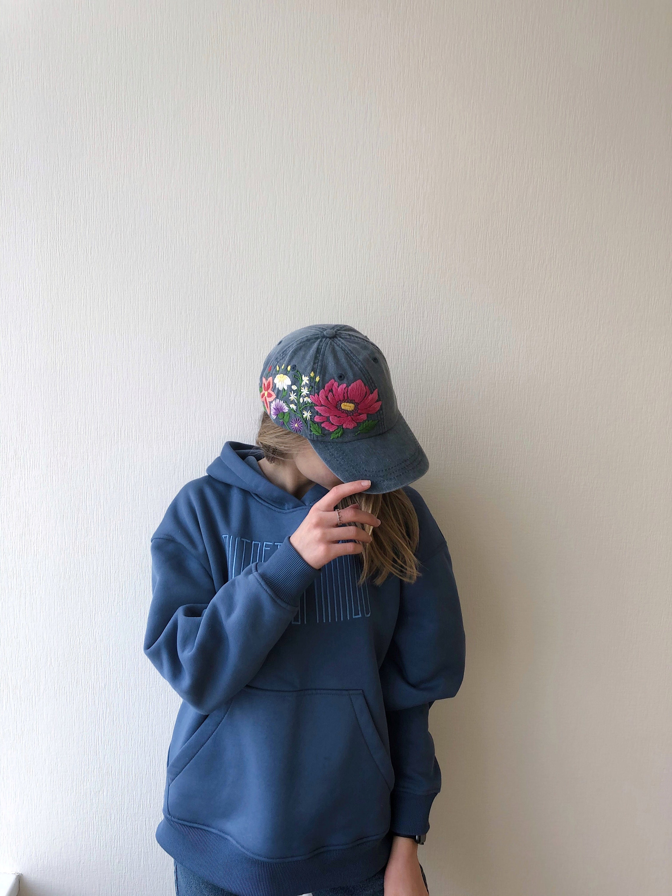 Hand Embroidered Hat Teal Embroidered Hat Floral Border Hat Cute Hat Custom Embroidered Hat Adjustable Hat Embroidered Ball Cap