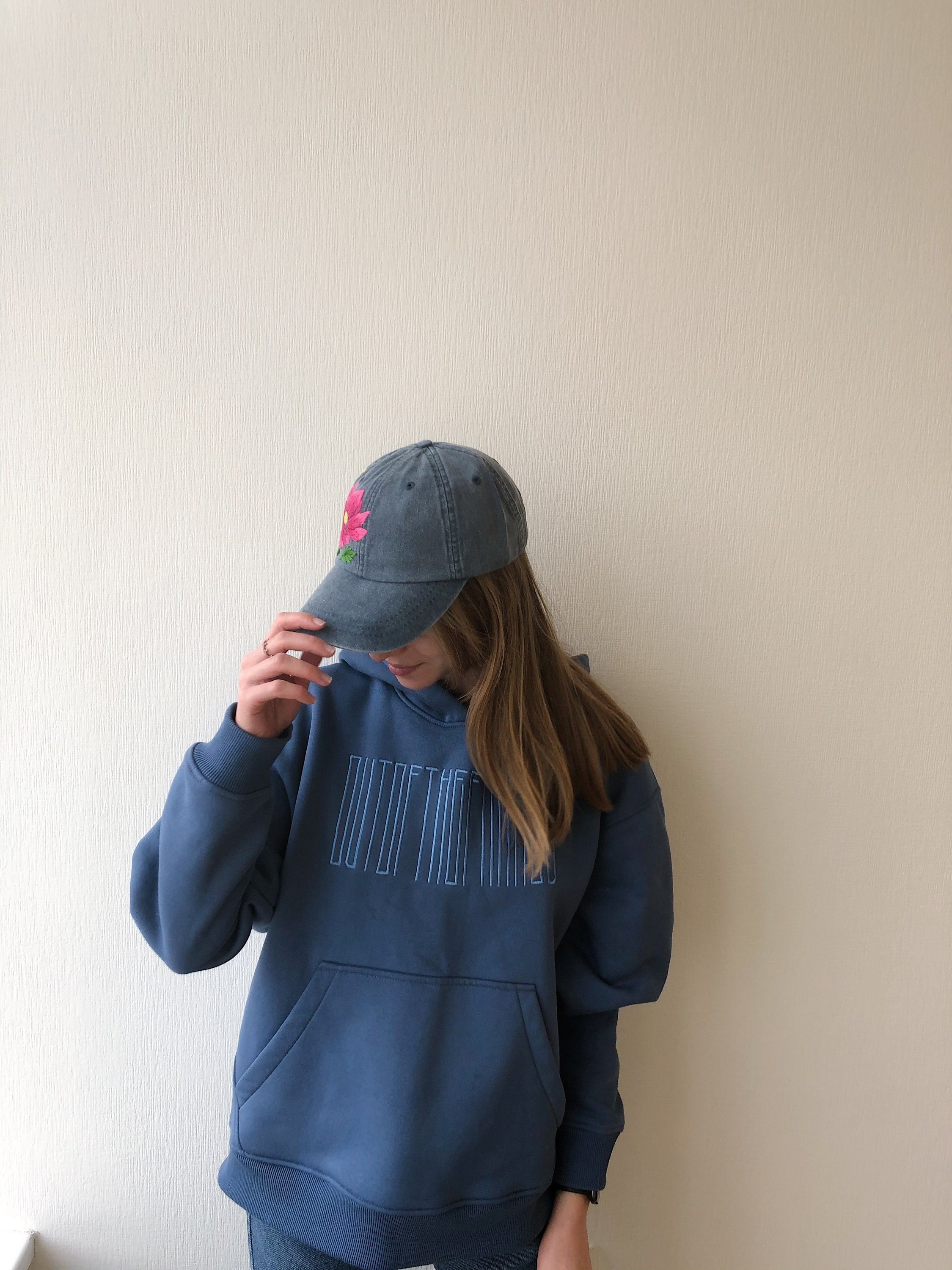 Hand Embroidered Hat Teal Embroidered Hat Floral Border Hat Cute Hat Custom Embroidered Hat Adjustable Hat Embroidered Ball Cap