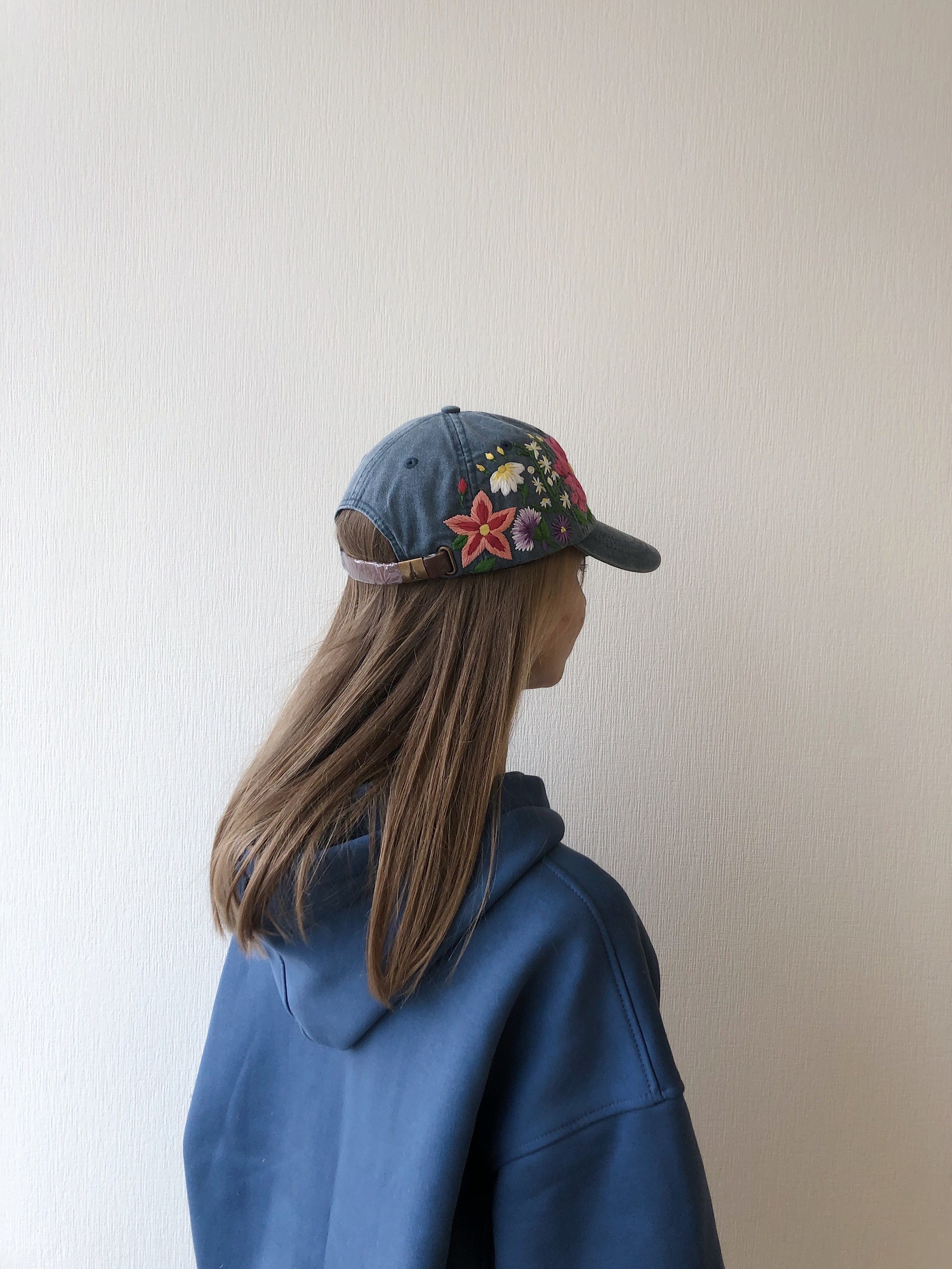 Hand Embroidered Hat Teal Embroidered Hat Floral Border Hat Cute Hat Custom Embroidered Hat Adjustable Hat Embroidered Ball Cap
