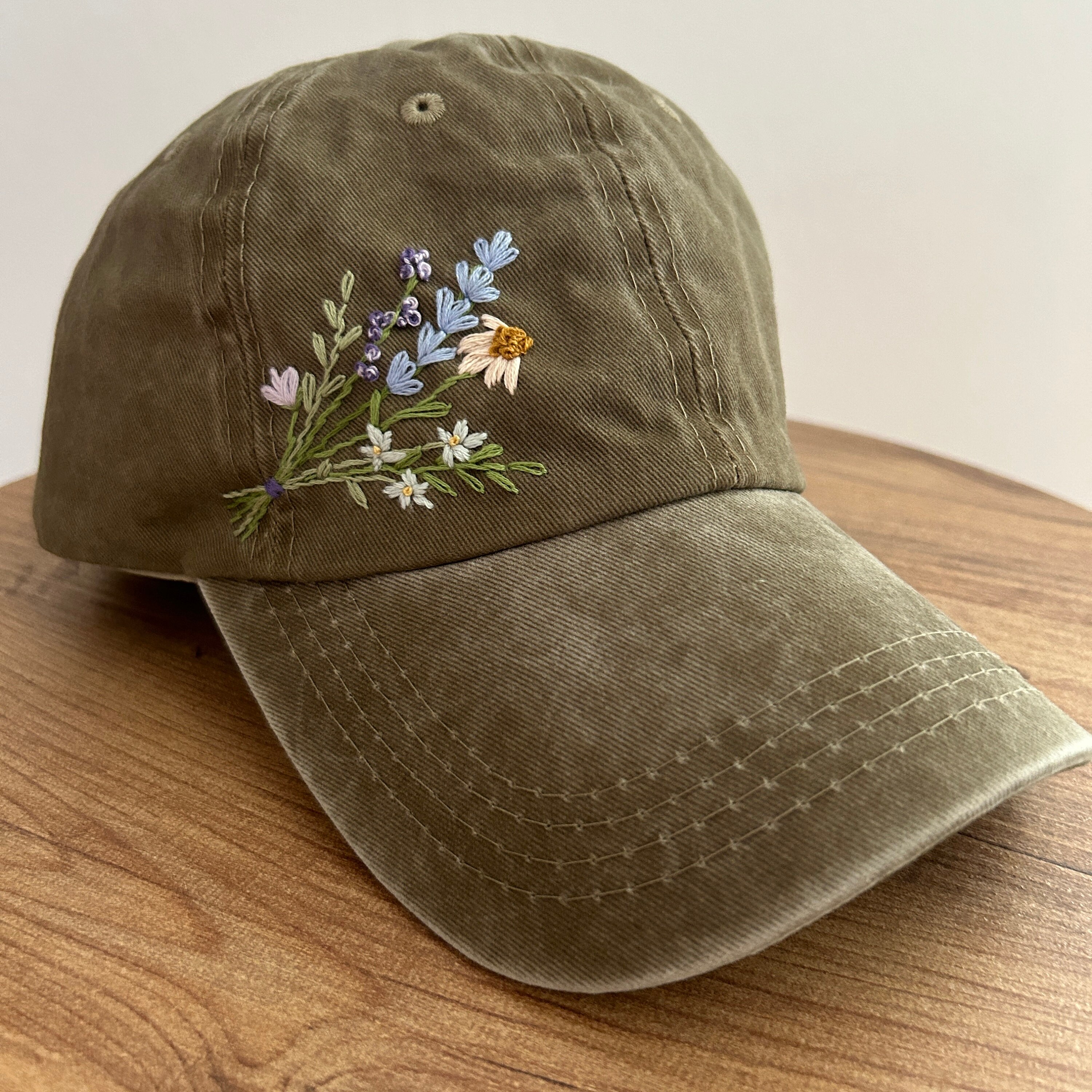 Embroidered Baseball Caphand Embroideredwildsflowers Hand Embroidered Hatfloral Embroidered Capbirthday Giftgift For Womensummer Cap