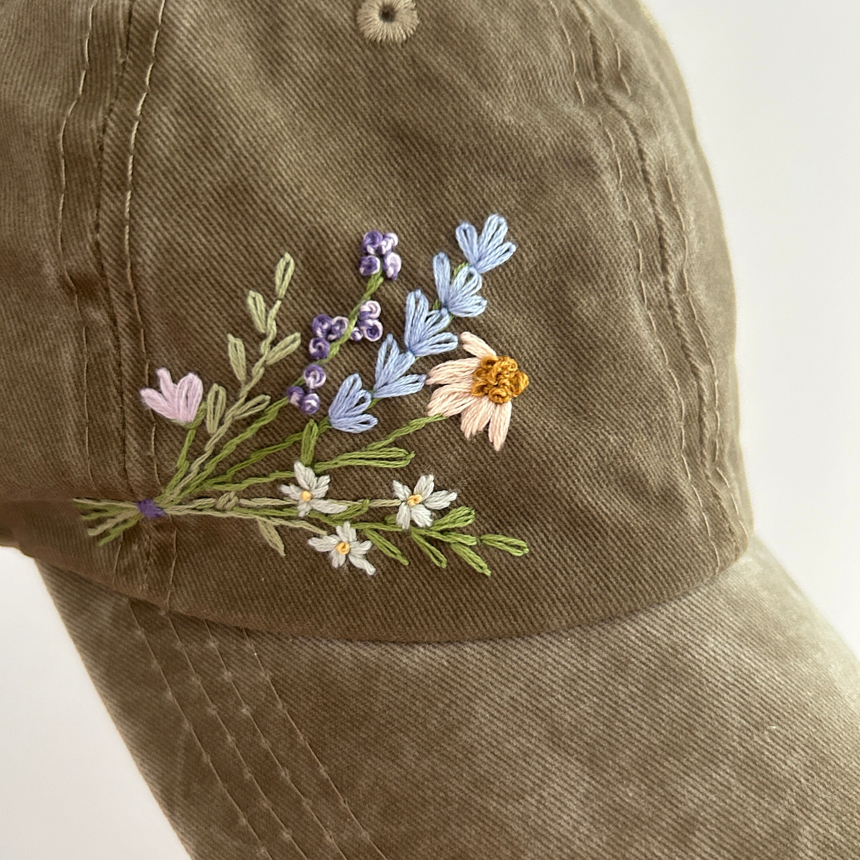 Embroidered Baseball Caphand Embroideredwildsflowers Hand Embroidered Hatfloral Embroidered Capbirthday Giftgift For Womensummer Cap