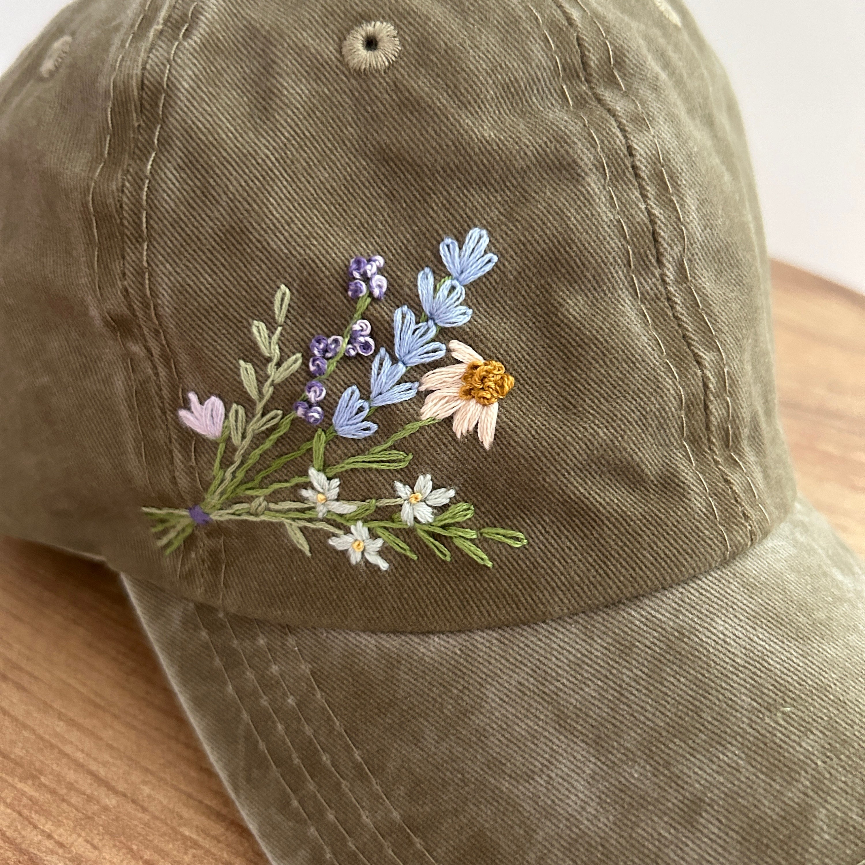 Embroidered Baseball Caphand Embroideredwildsflowers Hand Embroidered Hatfloral Embroidered Capbirthday Giftgift For Womensummer Cap
