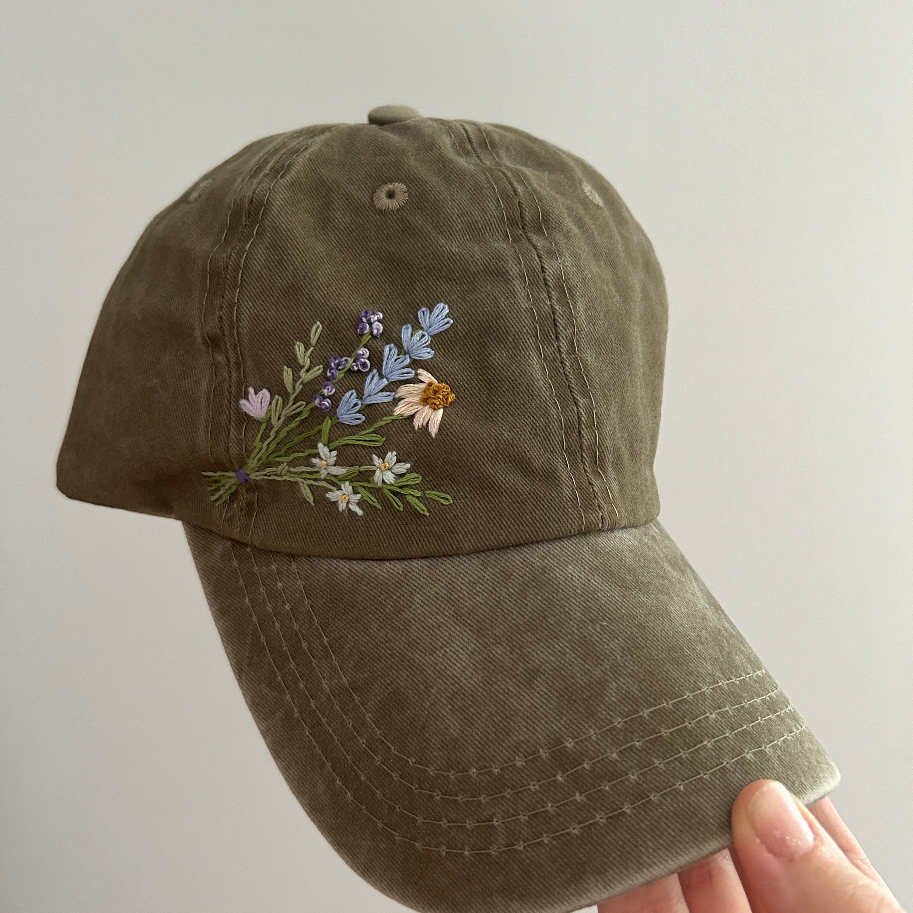 Embroidered Baseball Caphand Embroideredwildsflowers Hand Embroidered Hatfloral Embroidered Capbirthday Giftgift For Womensummer Cap