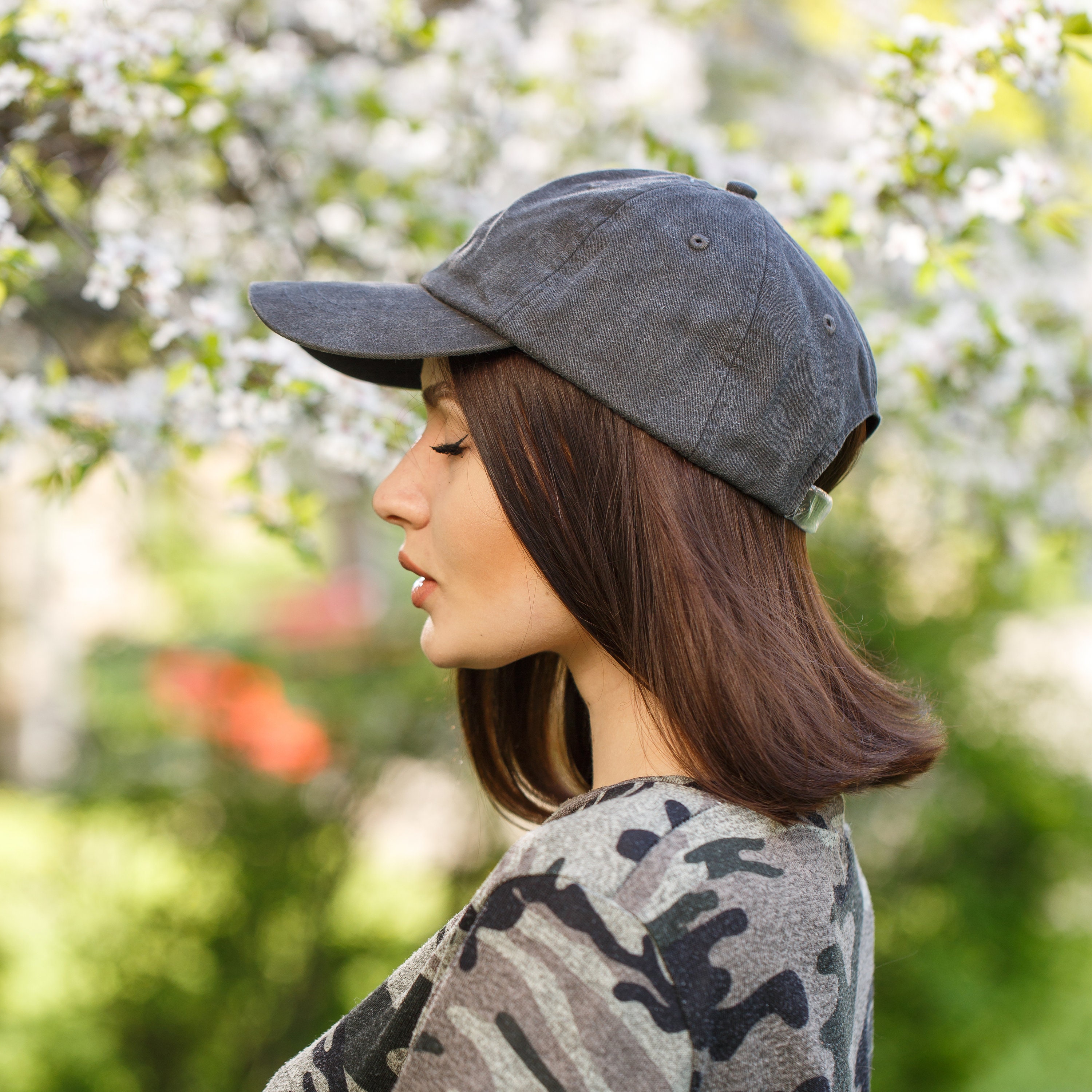 Hand Embroidered Wildflowers Cotton Black Cap Hand Stitched Women's Hat With Floral Embroidery Custom Gift For Women