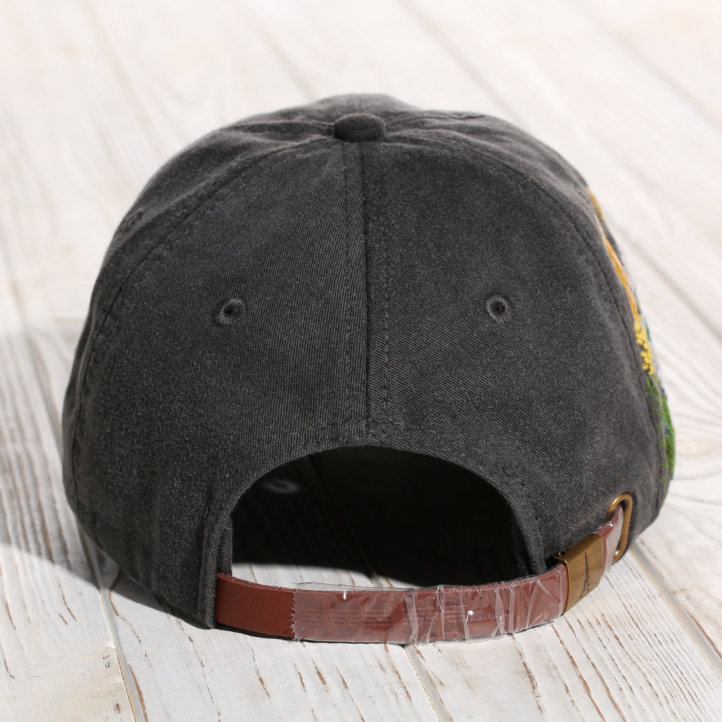 Hand Embroidered Wildflowers Cotton Black Cap Hand Stitched Women's Hat With Floral Embroidery Custom Gift For Women