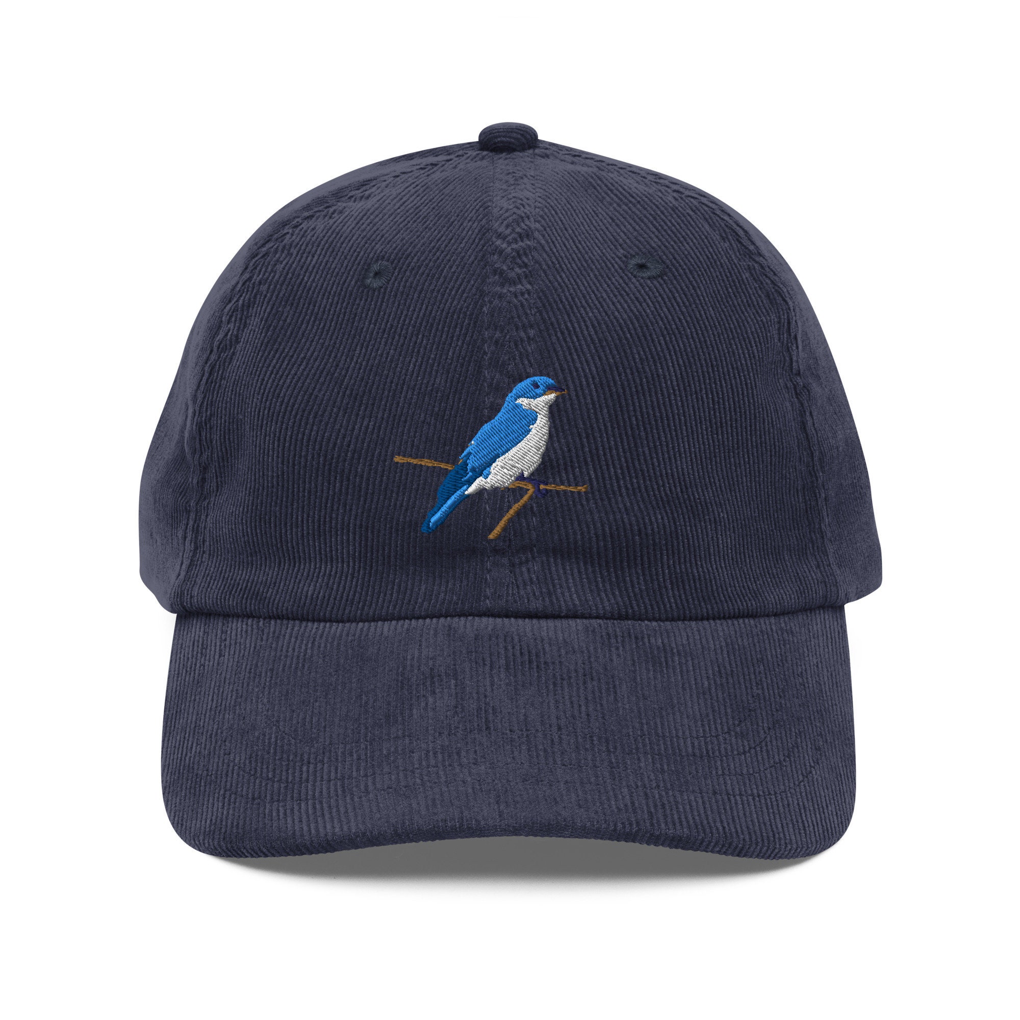 Blue Bird Embroidered Vintage Corduroy Cap Unique Retro Hat With Embroidery