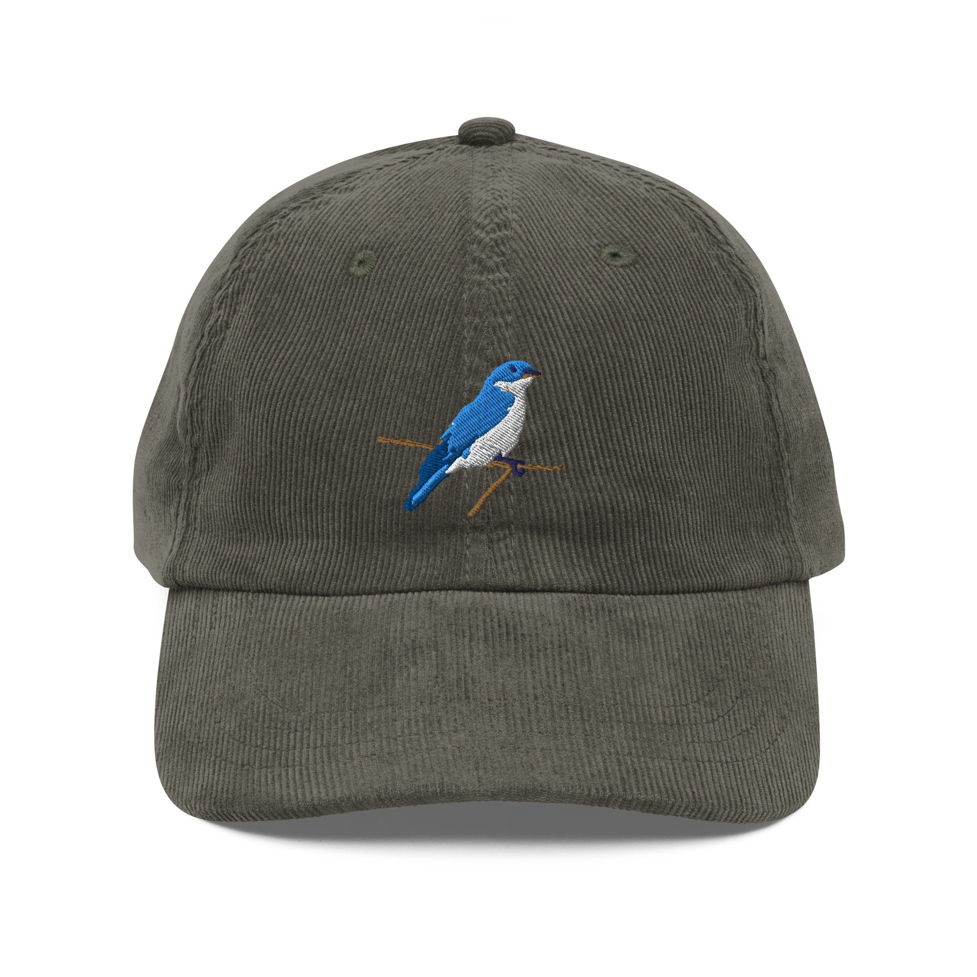 Blue Bird Embroidered Vintage Corduroy Cap Unique Retro Hat With Embroidery