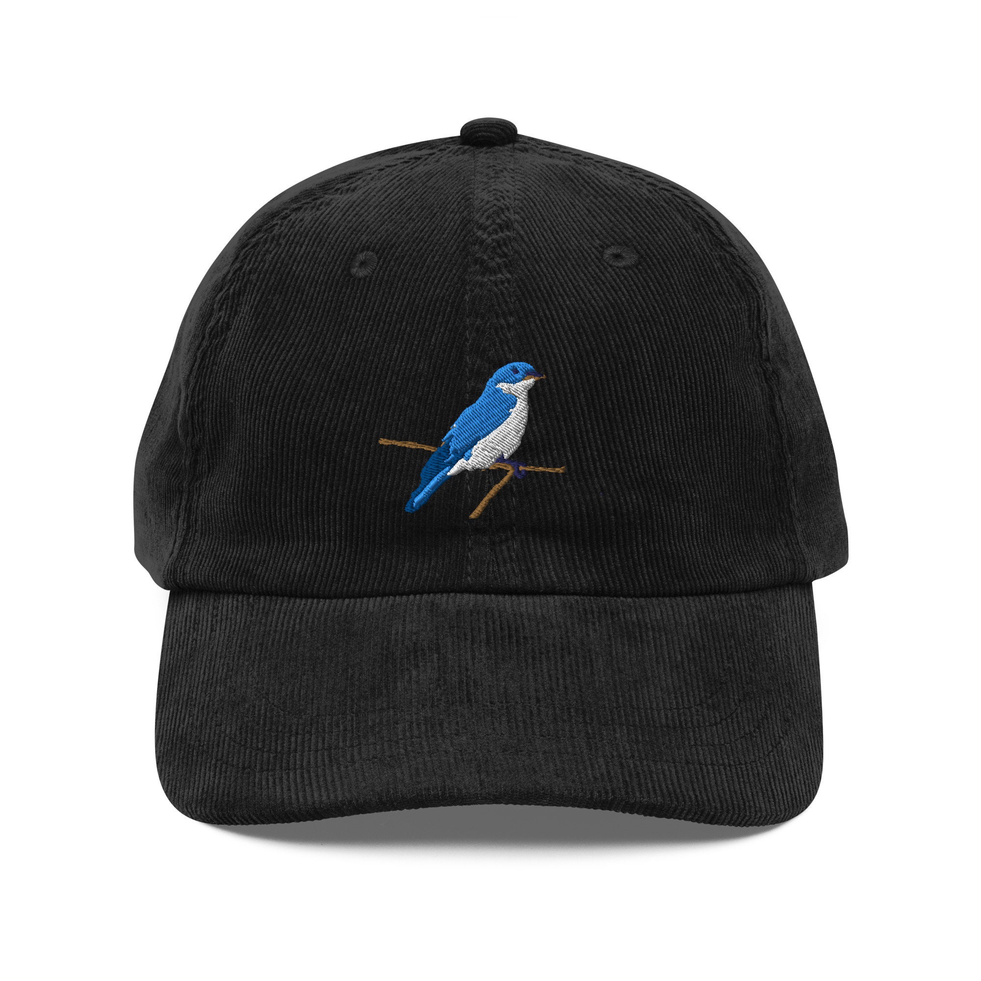 Blue Bird Embroidered Vintage Corduroy Cap Unique Retro Hat With Embroidery