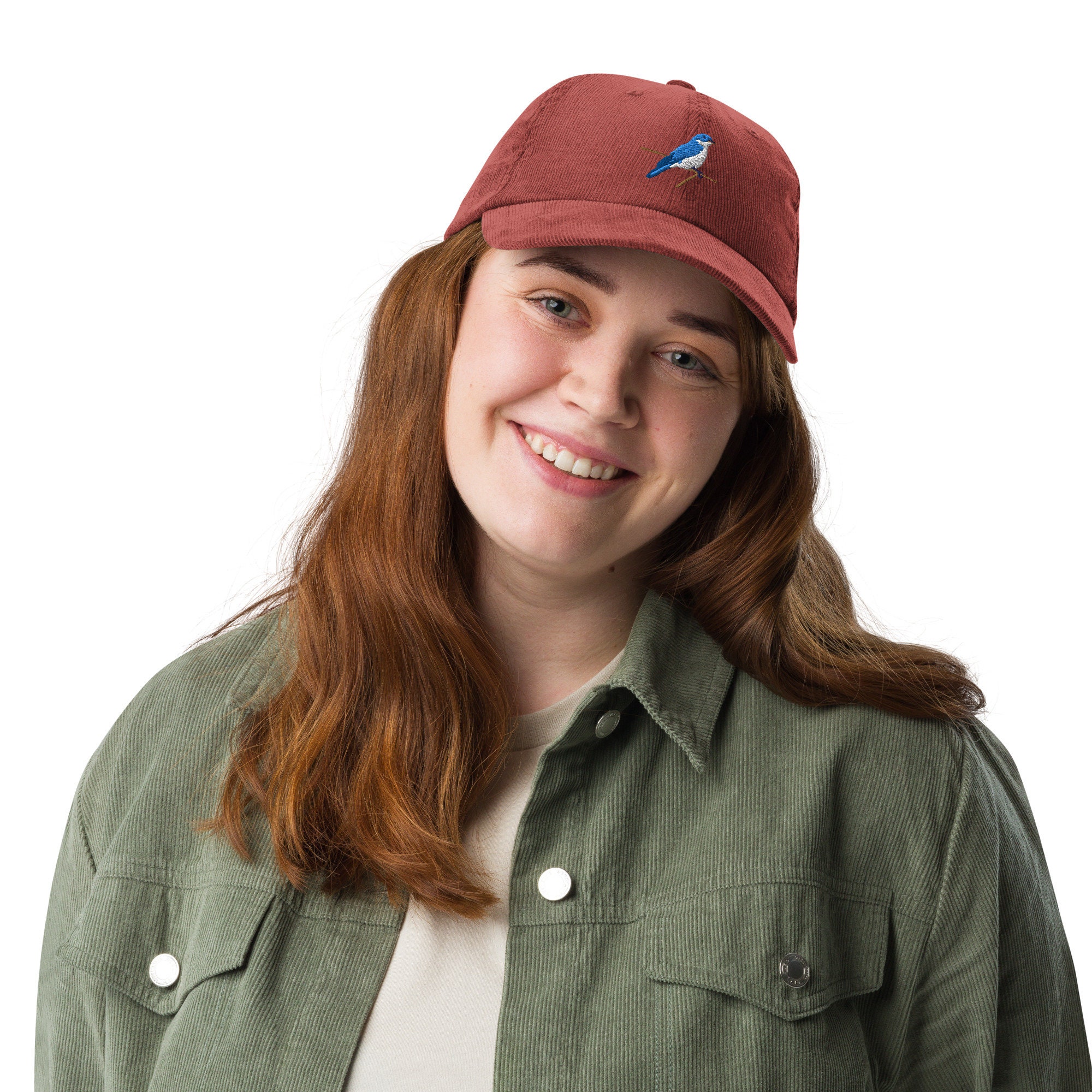 Blue Bird Embroidered Vintage Corduroy Cap Unique Retro Hat With Embroidery
