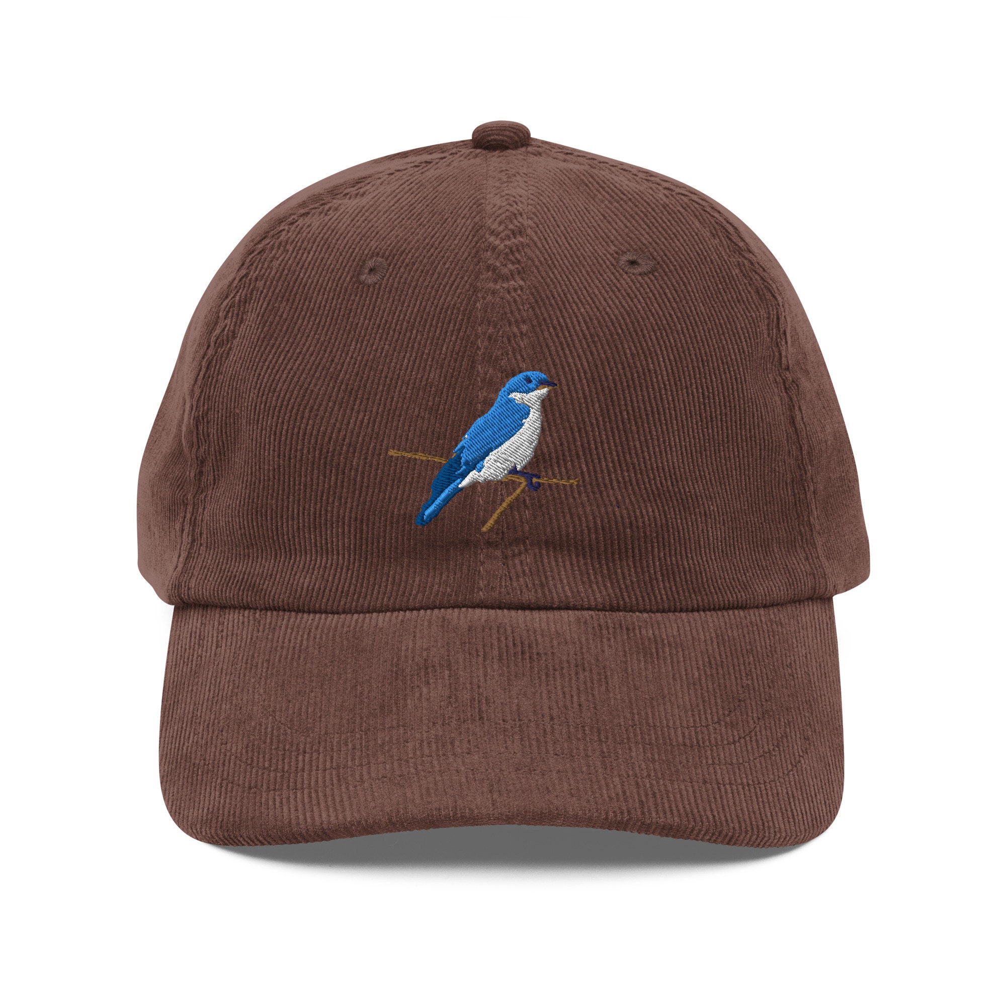Blue Bird Embroidered Vintage Corduroy Cap Unique Retro Hat With Embroidery