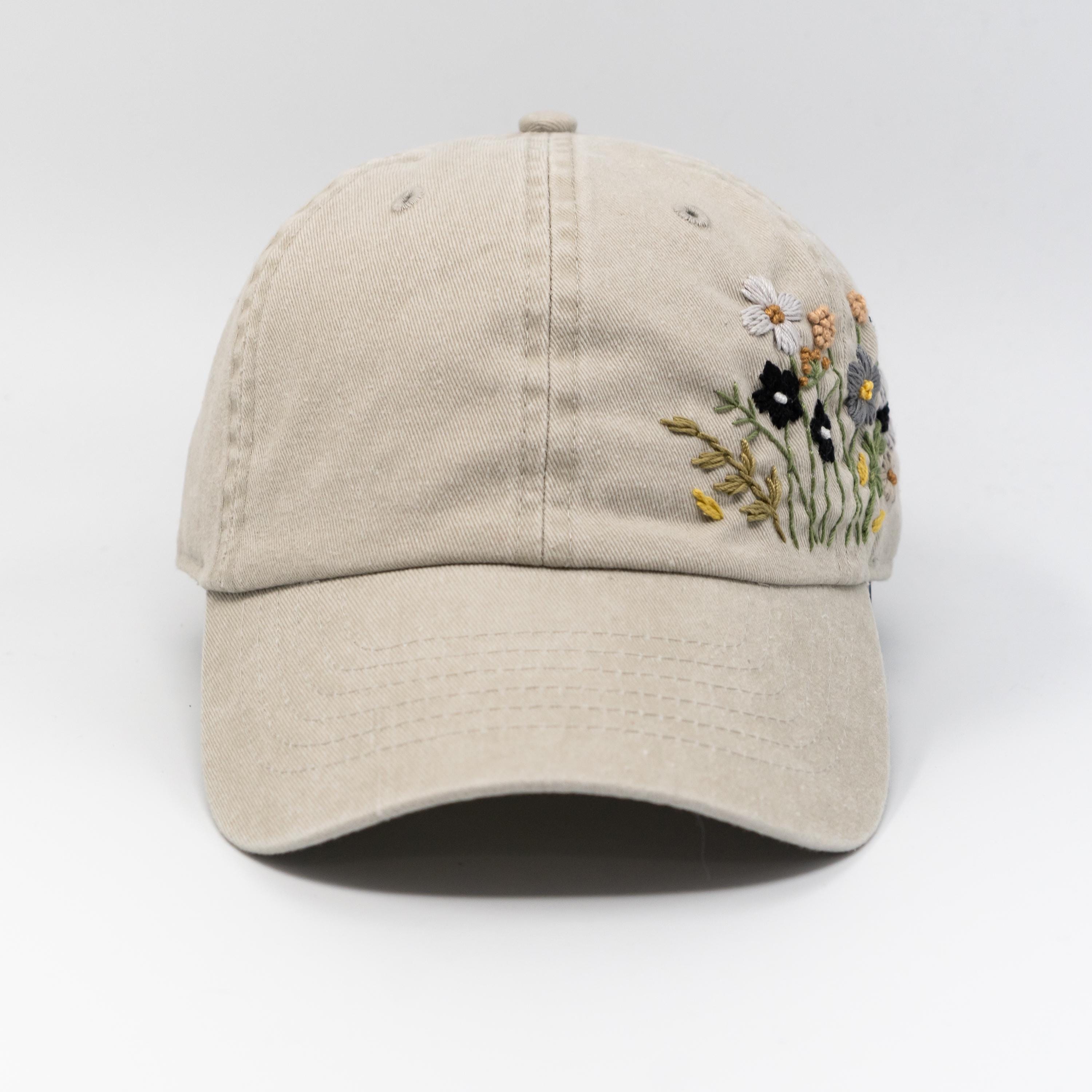 Floral Hand Embroidered Baseball Cap Boho Cottagecore Hat Adjustable Summer Style Perfect Gift