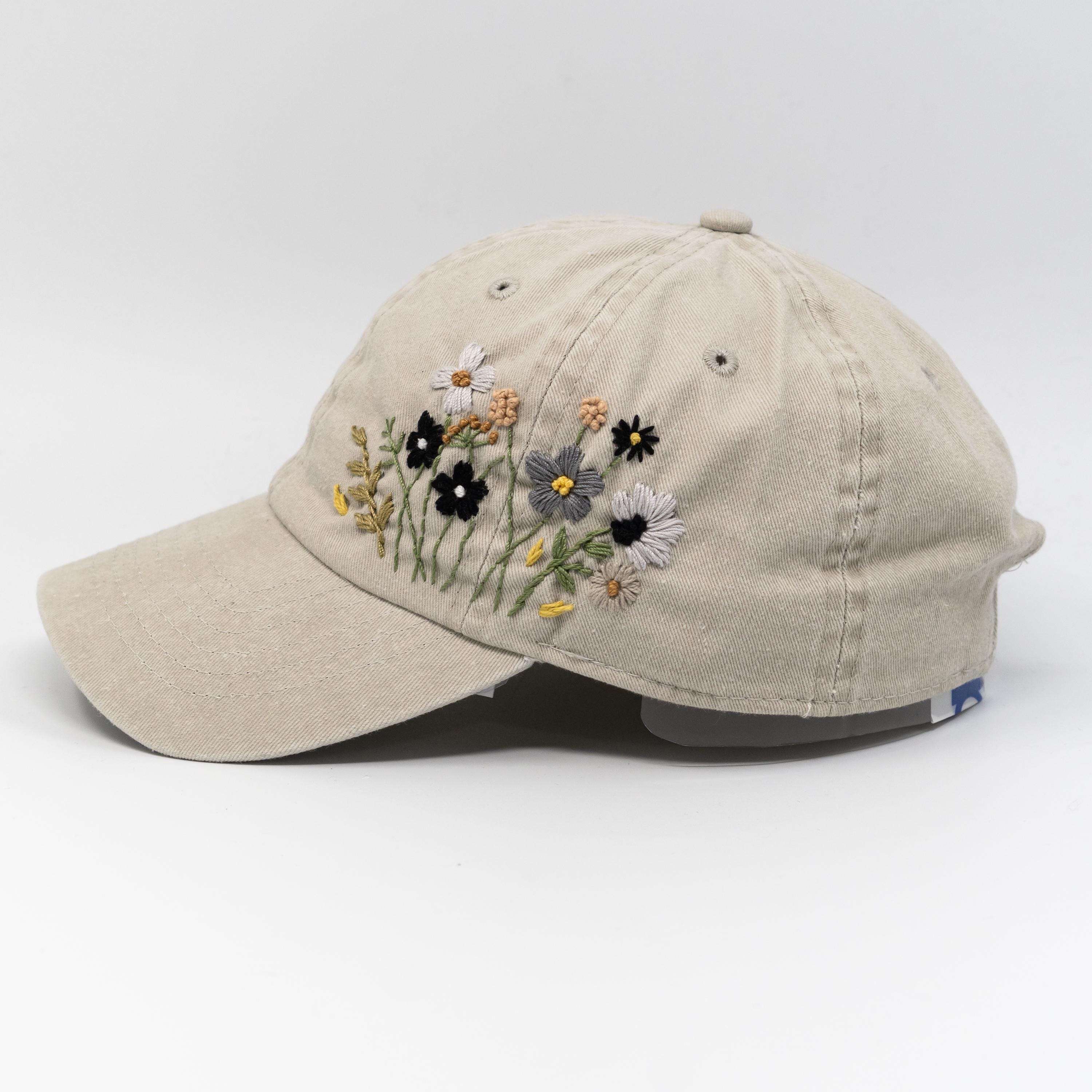 Floral Hand Embroidered Baseball Cap Boho Cottagecore Hat Adjustable Summer Style Perfect Gift
