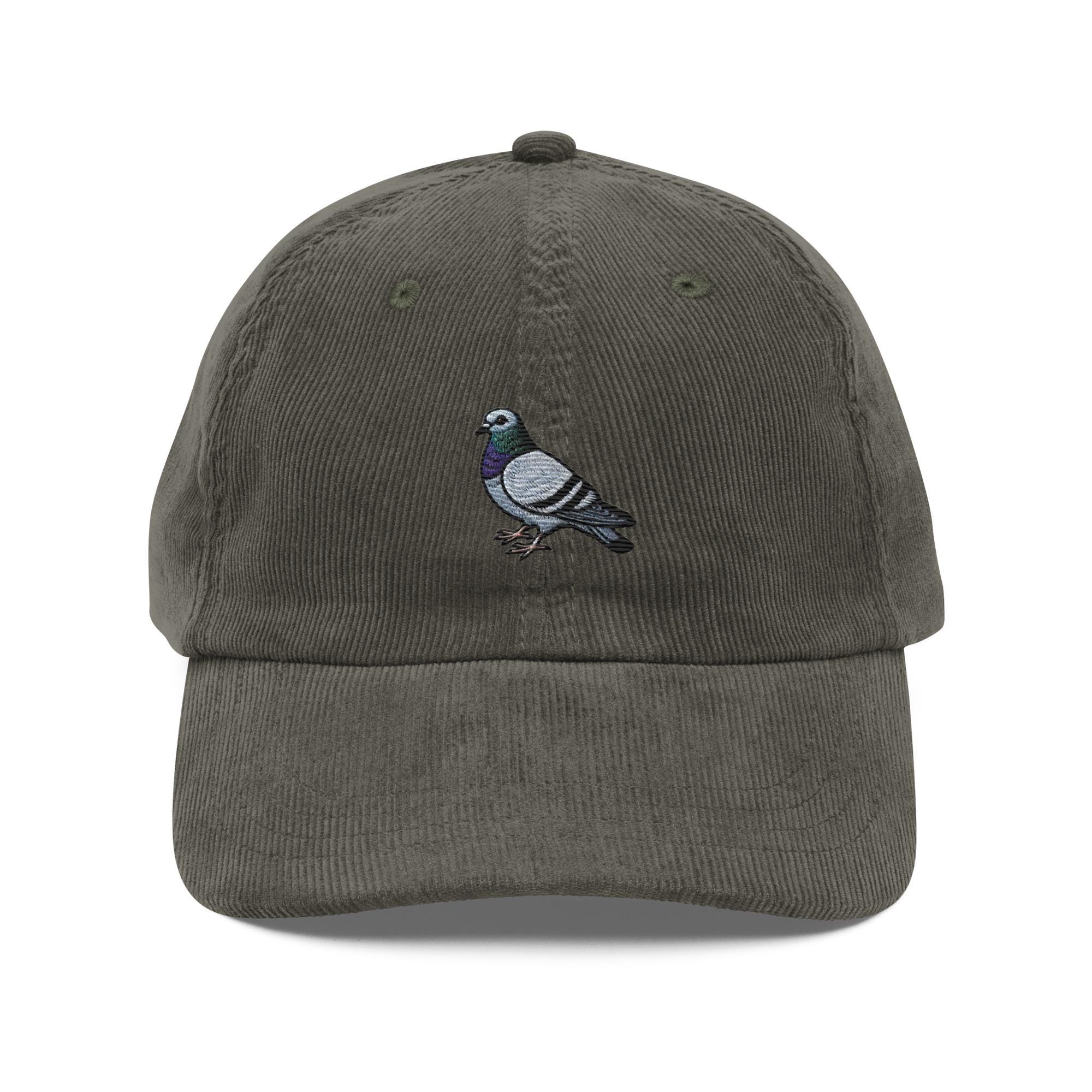 Embroidered Pigeon Vintage Corduroy Cap Retro Bird Lover Hat Corduroy Cap