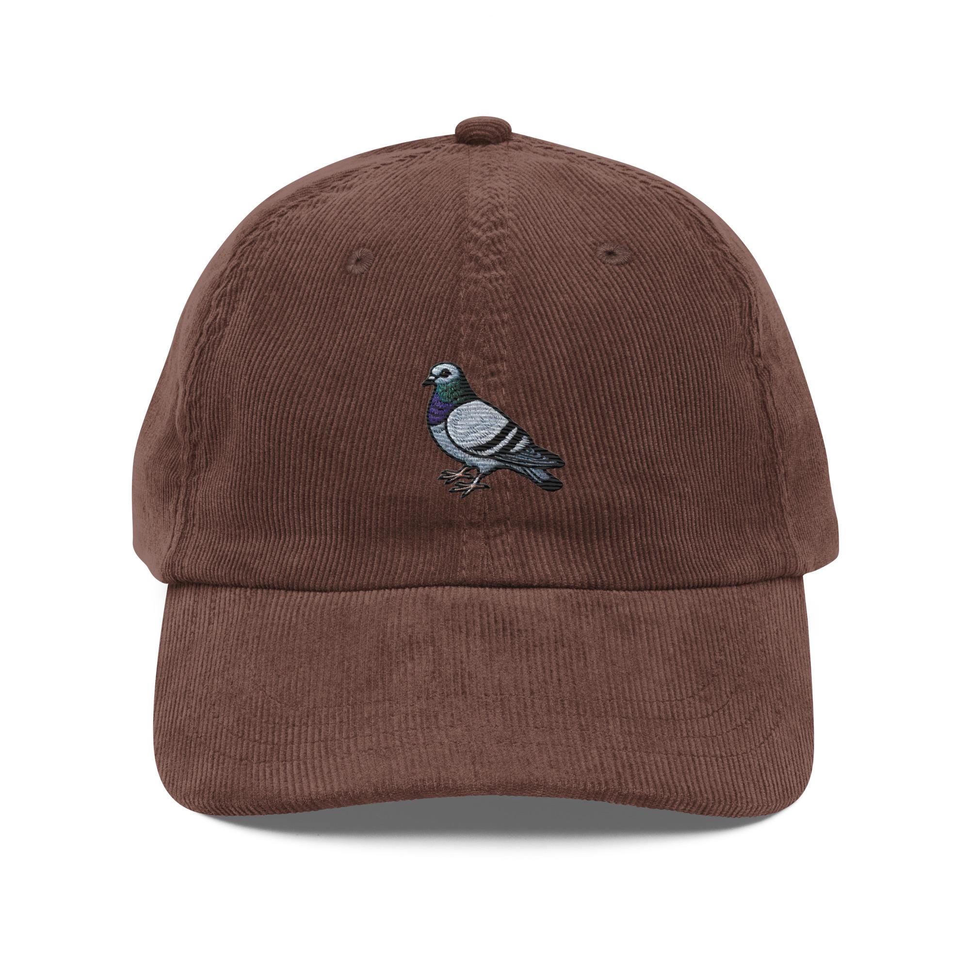Embroidered Pigeon Vintage Corduroy Cap Retro Bird Lover Hat Corduroy Cap