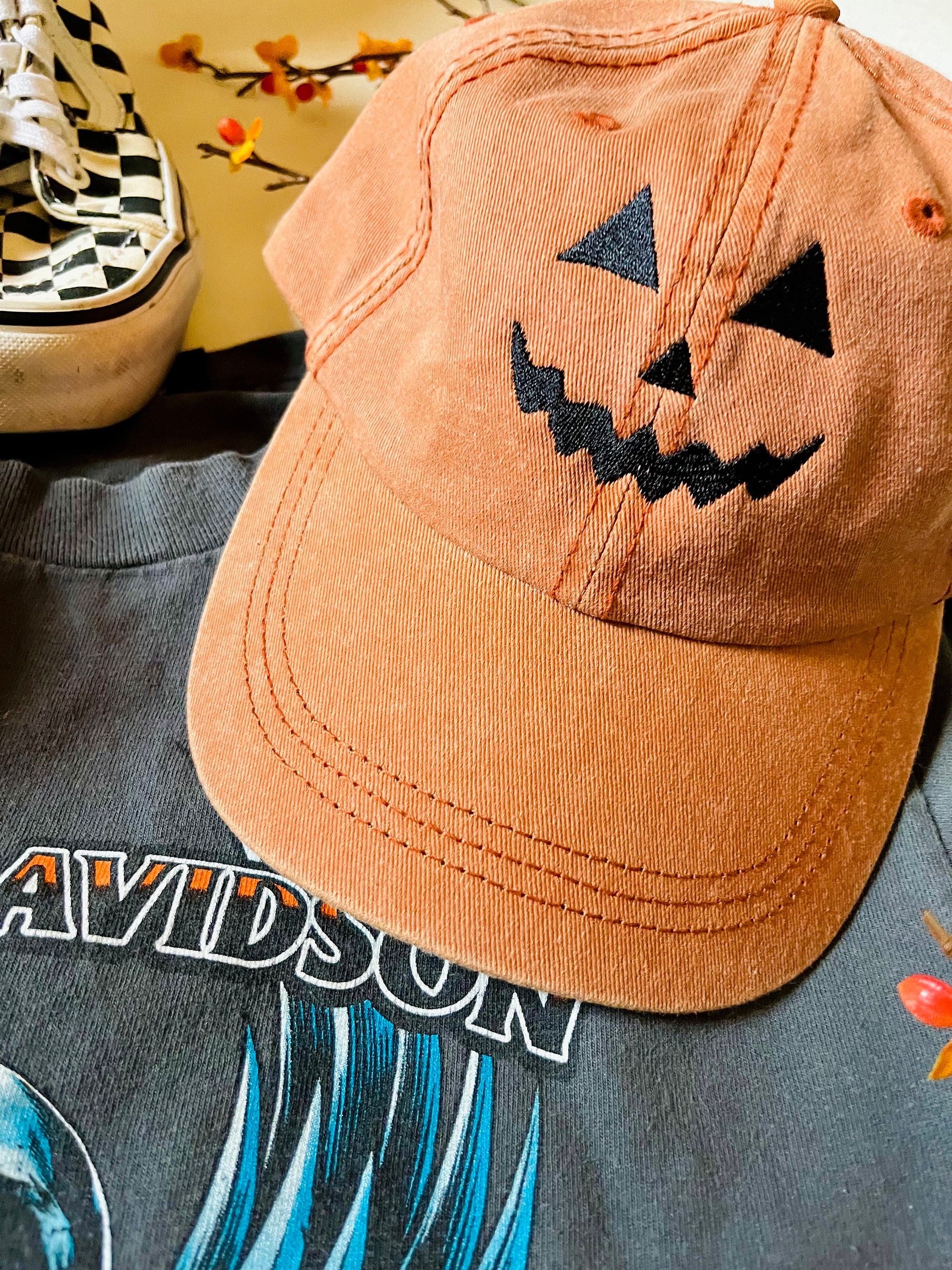 Jack O Lantern Pumpkin Embroidered Baseball Cap Vintage Dat Hats Halloween Gifts Skatewear