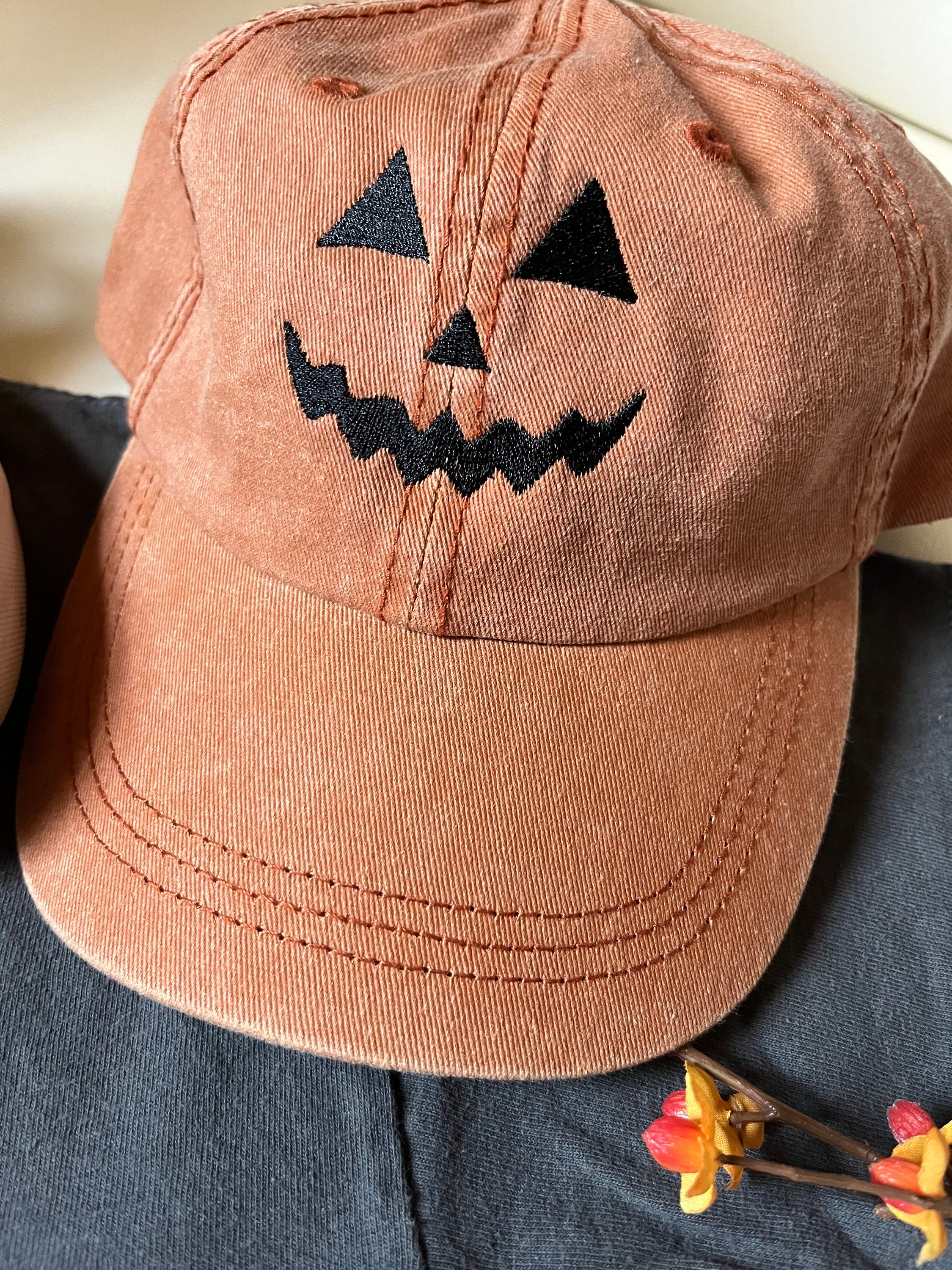 Jack O Lantern Pumpkin Embroidered Baseball Cap Vintage Dat Hats Halloween Gifts Skatewear