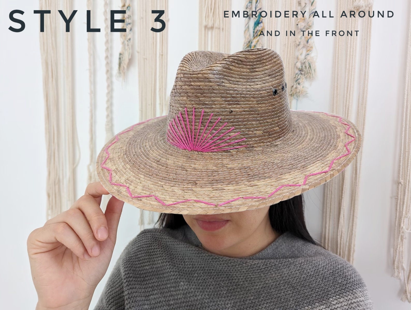 Mexican Straw Hat With Embroidered Decoration