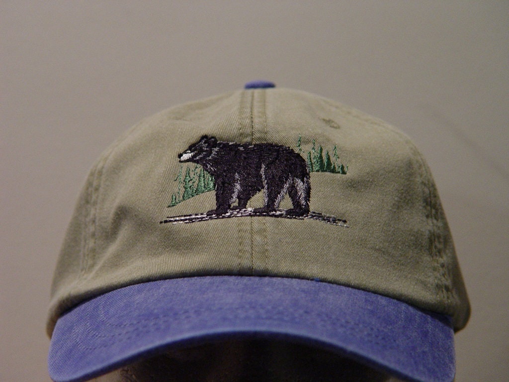 Black Bear Hat – One Embroidered Men Women Wildlife Baseball Cap – Price Embroidery Apparel – 6 Two Tone Color Mom Dad Gift Caps Available