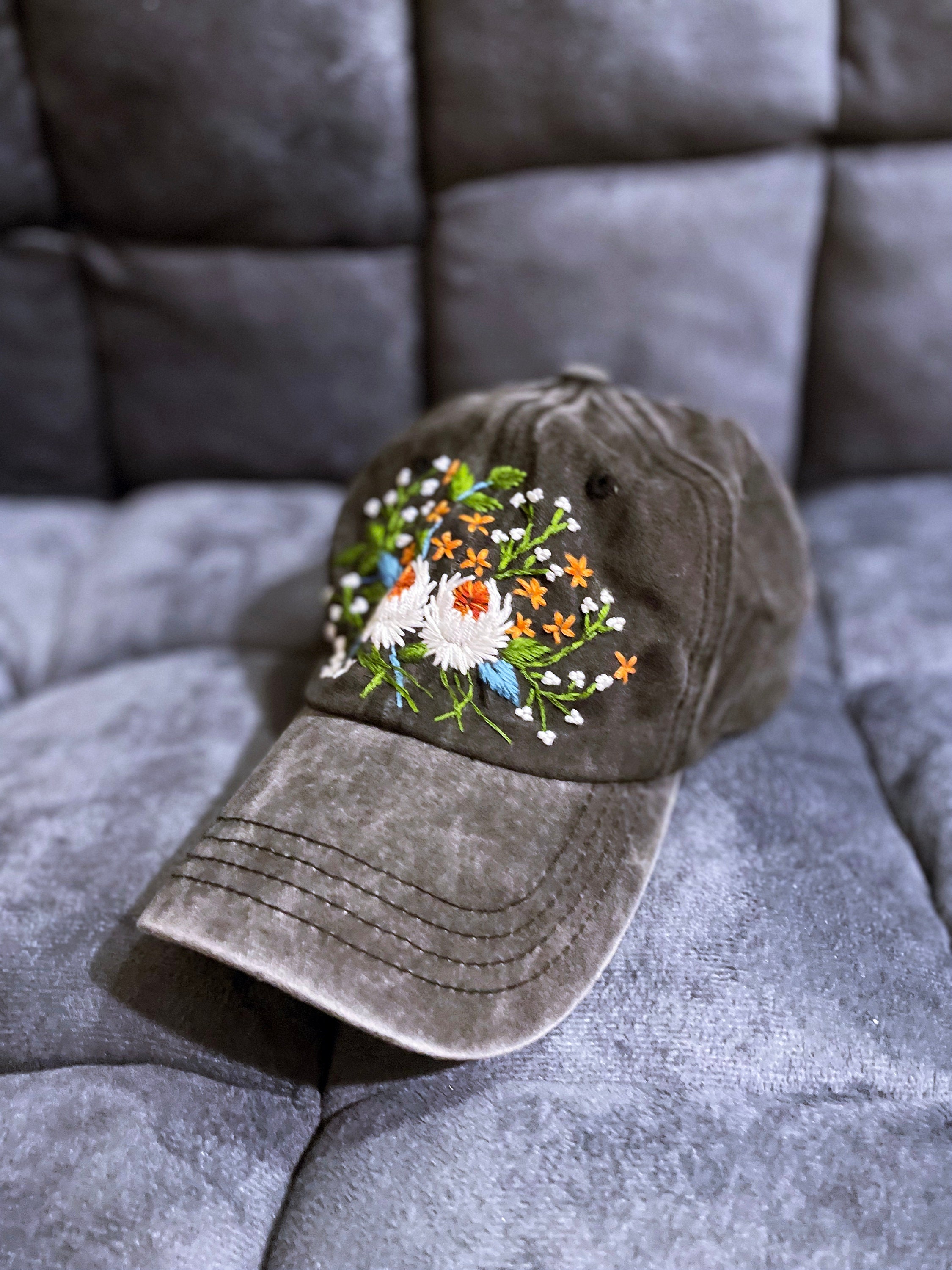 Floral Embroidered Cap Baseball Cap Custom Embroidery Hat Hand Embroidery Hat Embroider Woman Cap Personalize Gifts