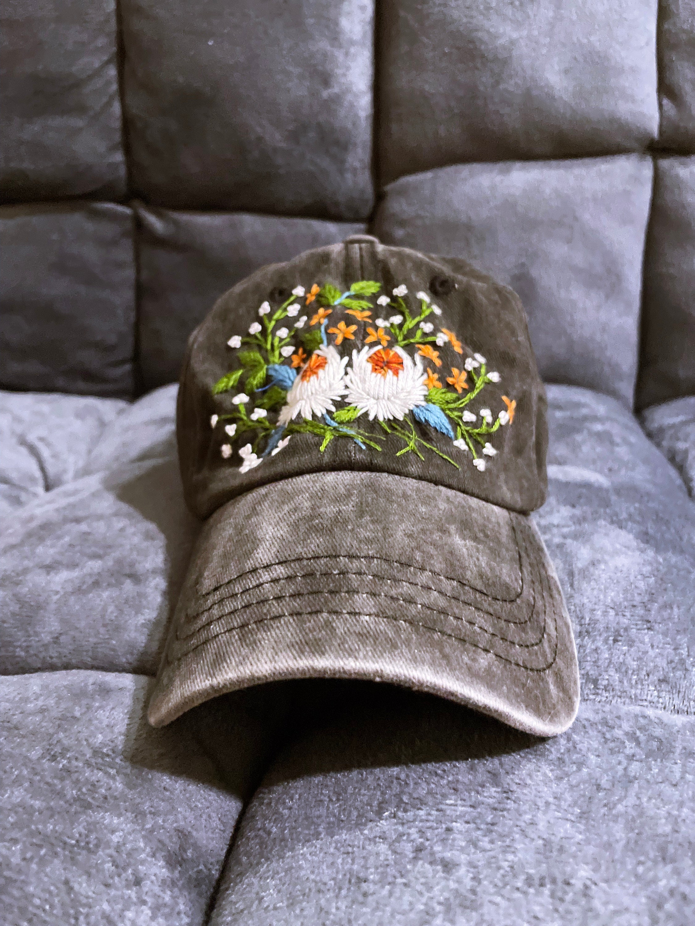 Floral Embroidered Cap Baseball Cap Custom Embroidery Hat Hand Embroidery Hat Embroider Woman Cap Personalize Gifts