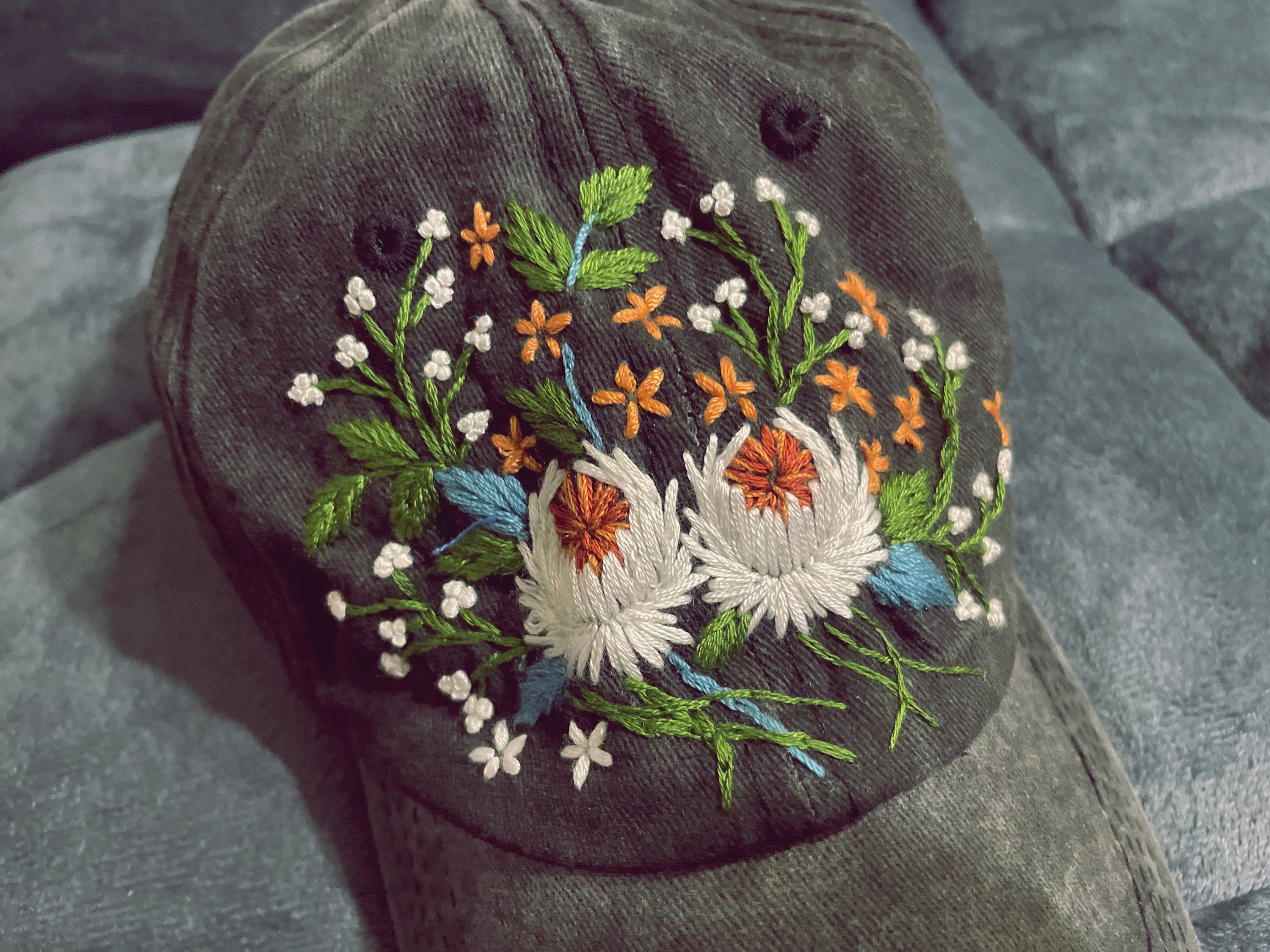Floral Embroidered Cap Baseball Cap Custom Embroidery Hat Hand Embroidery Hat Embroider Woman Cap Personalize Gifts
