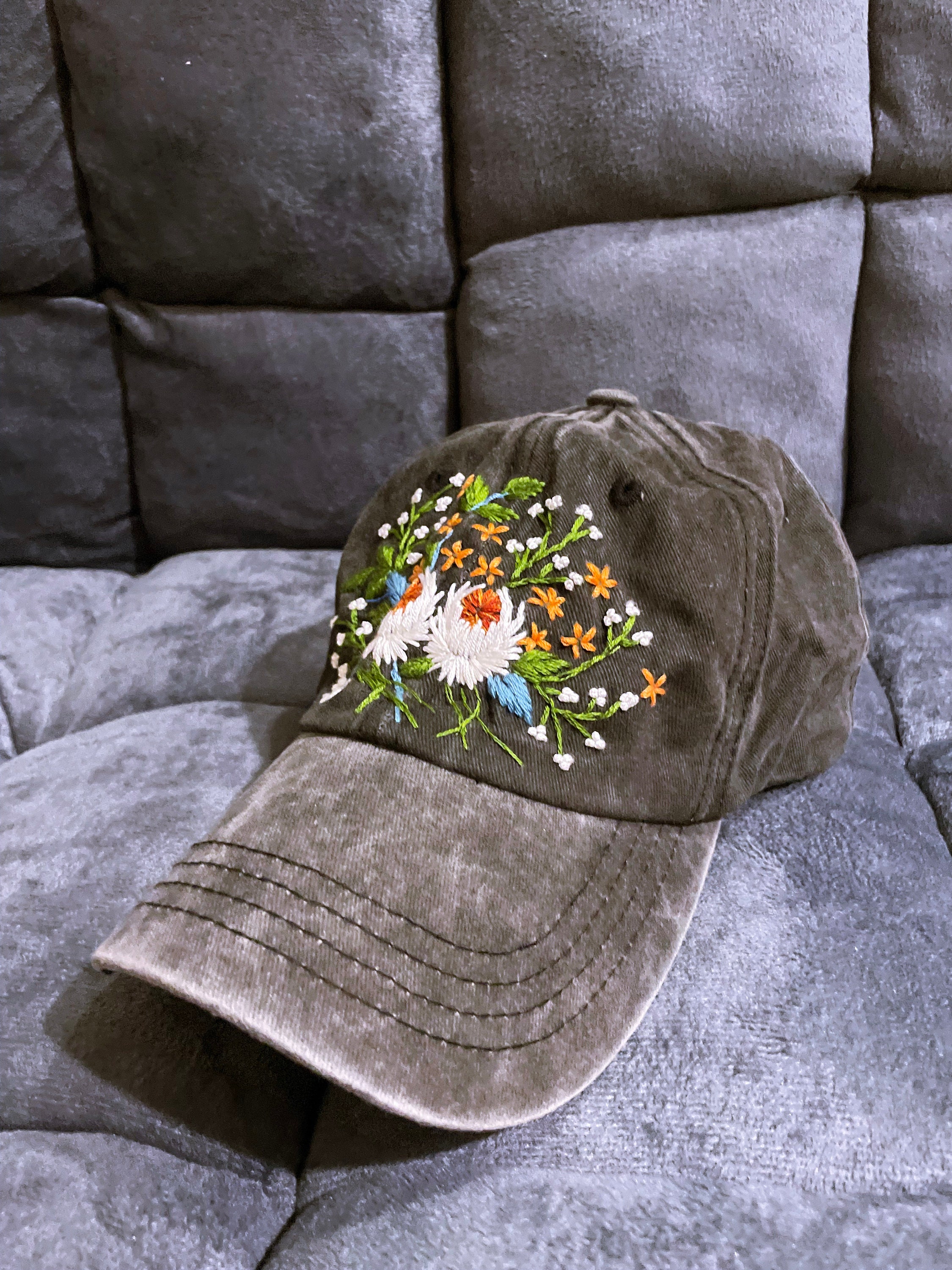 Floral Embroidered Cap Baseball Cap Custom Embroidery Hat Hand Embroidery Hat Embroider Woman Cap Personalize Gifts
