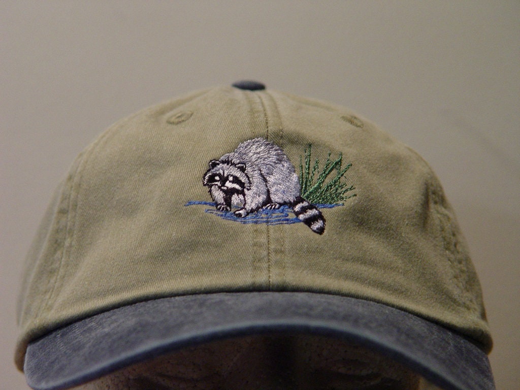 Raccoon Hat - One Embroidered Men Women Wildlife Baseball Cap - Price Embroidery Apparel - 6 Two Tone Color Adult Mom Dad Nature Gift Caps