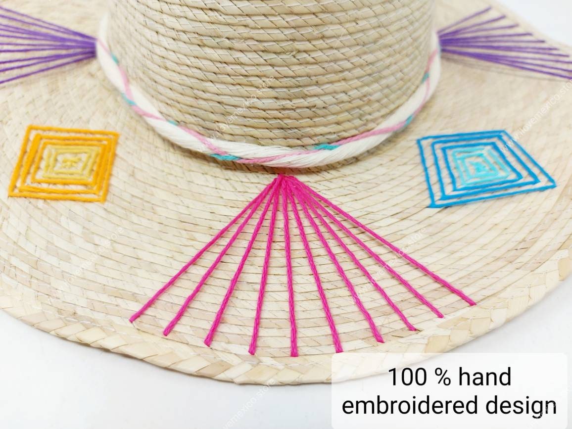 Mexican Straw Hat With Embroidered Decoration