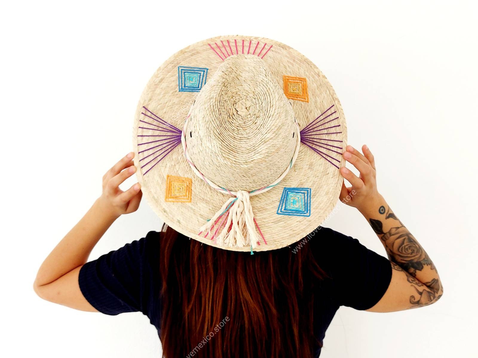 Mexican Straw Hat With Embroidered Decoration