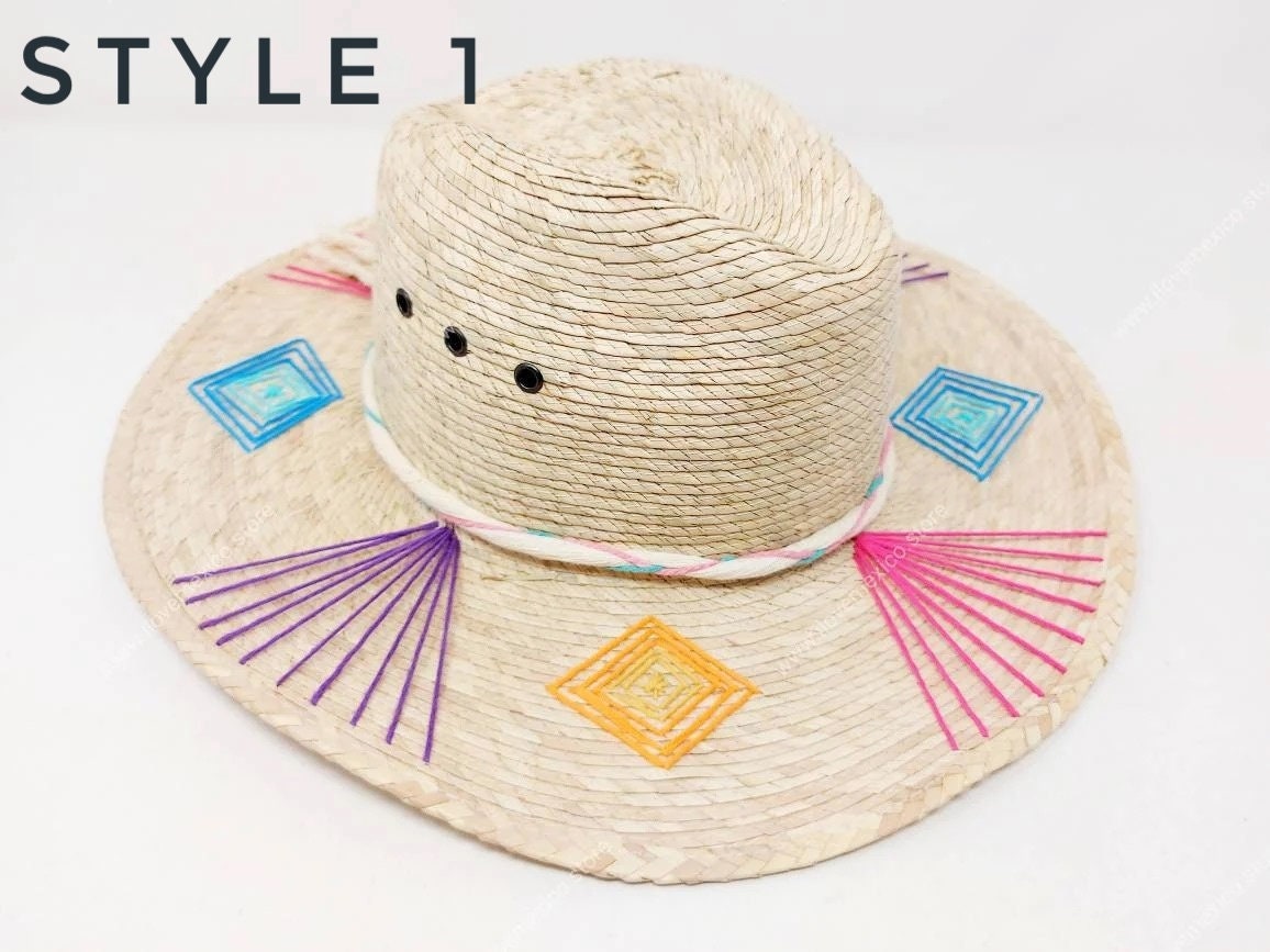Mexican Straw Hat With Embroidered Decoration