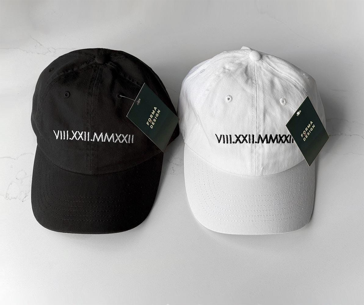 Custom Roman Numeral Embroidered Cap Initial Heart Custom Embroidered Hat Anniversary Date Personalized Cap Bachelorette