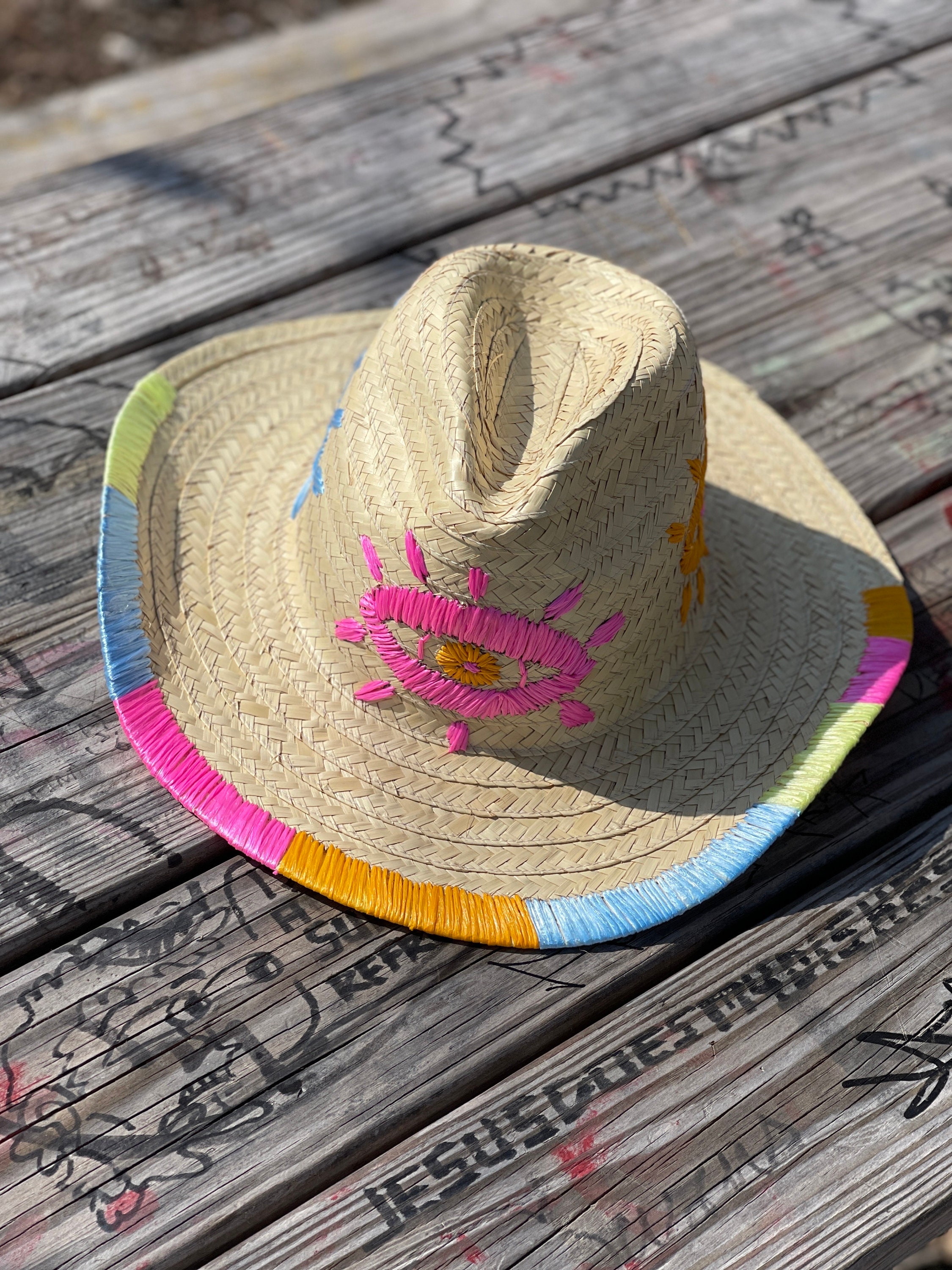 Handmade Fedora Sun Hat Bamboo Straw Summer Hat Mexican Sombrero Boho Style Womens Gift