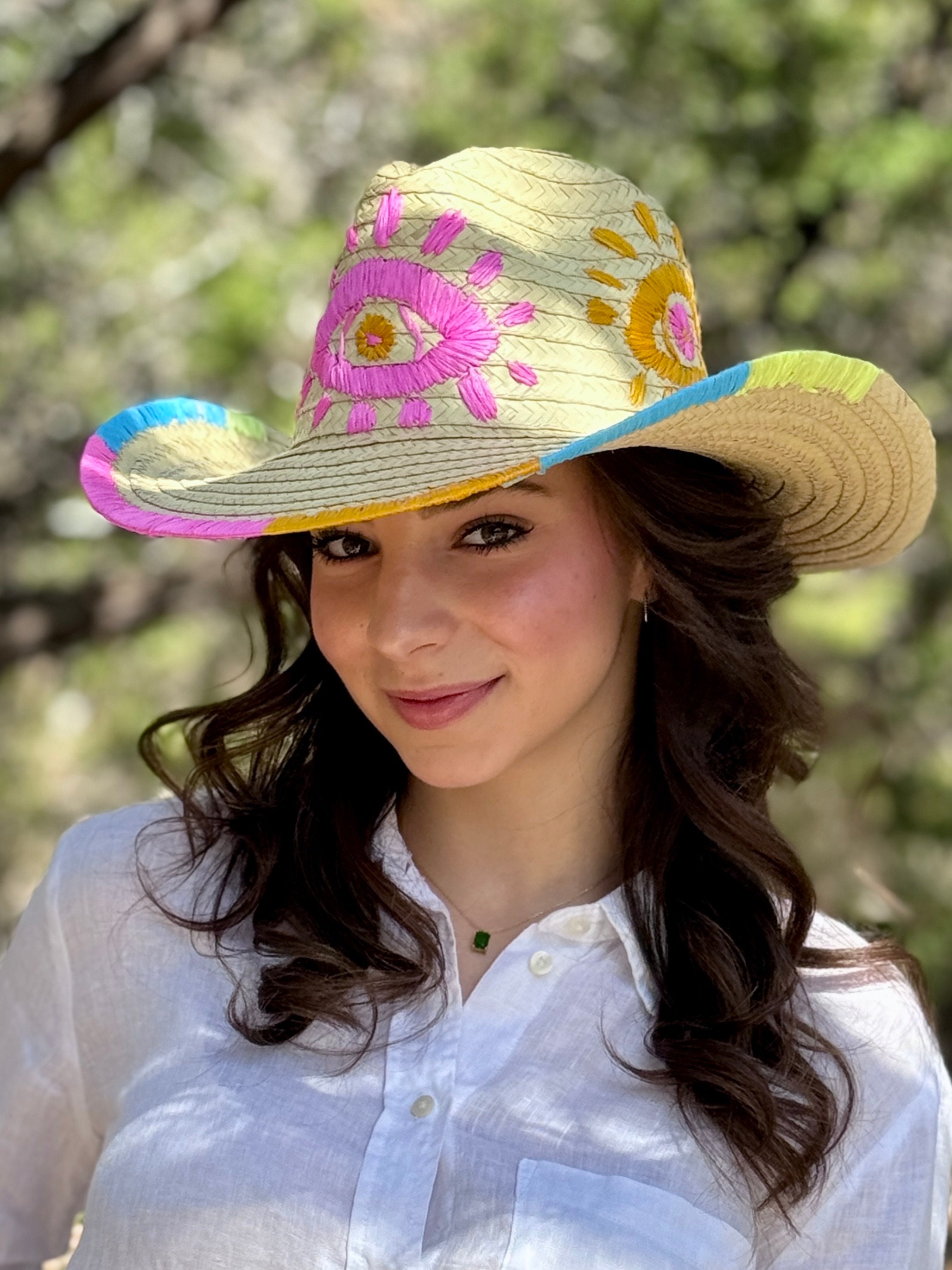 Handmade Fedora Sun Hat Bamboo Straw Summer Hat Mexican Sombrero Boho Style Women's Gift