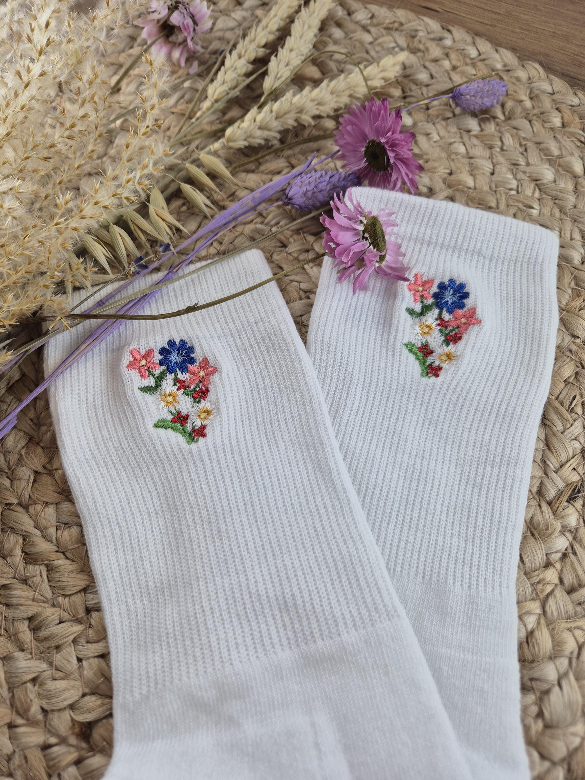 Socks With Flower Embroidery Embroidered Socks Tennis Socks Cotton