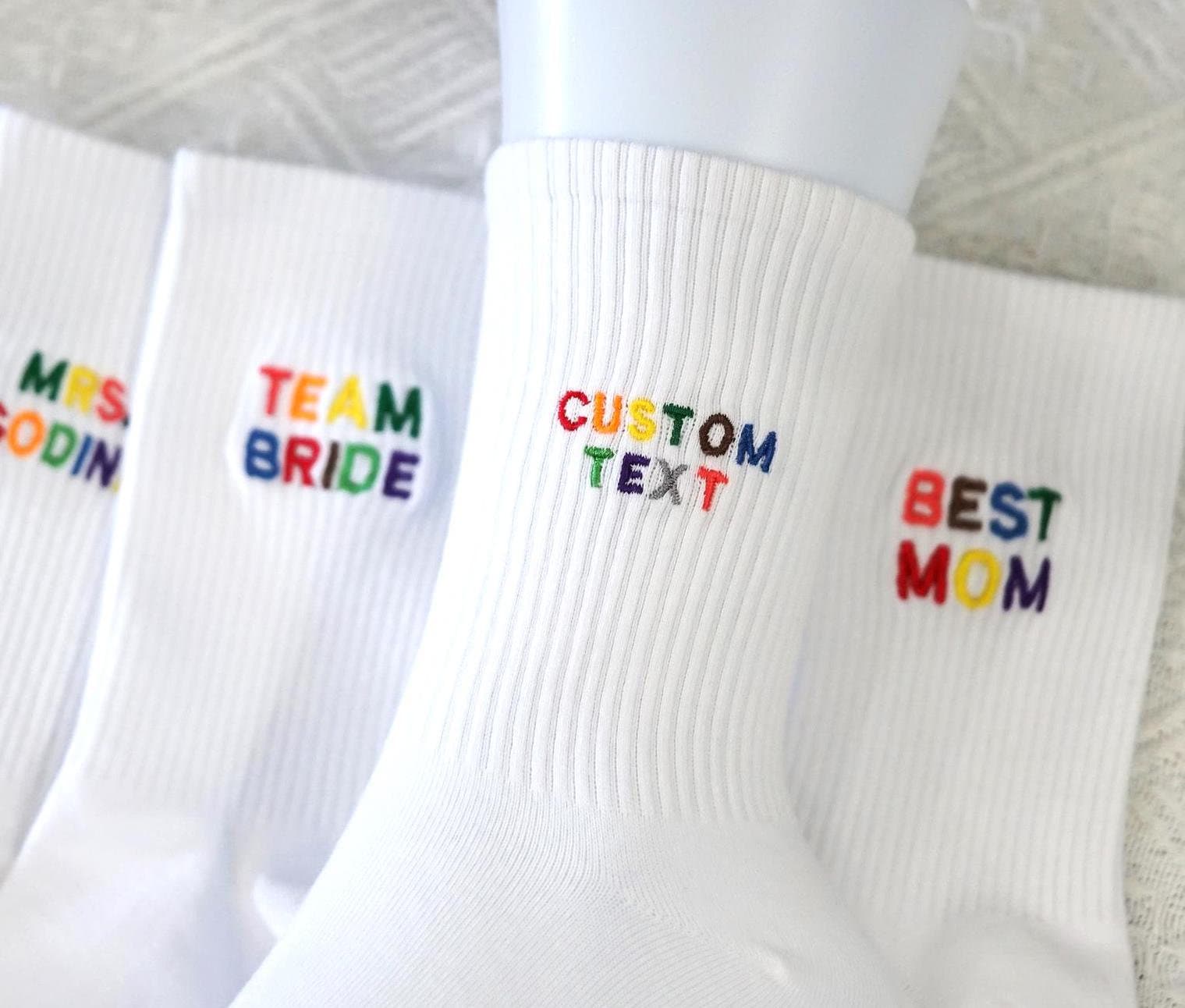 Custom Text Embroidery Socks Rainbow Text Socks Soft Cotton Crew Socks Wedding Party Socks Christmas Gift