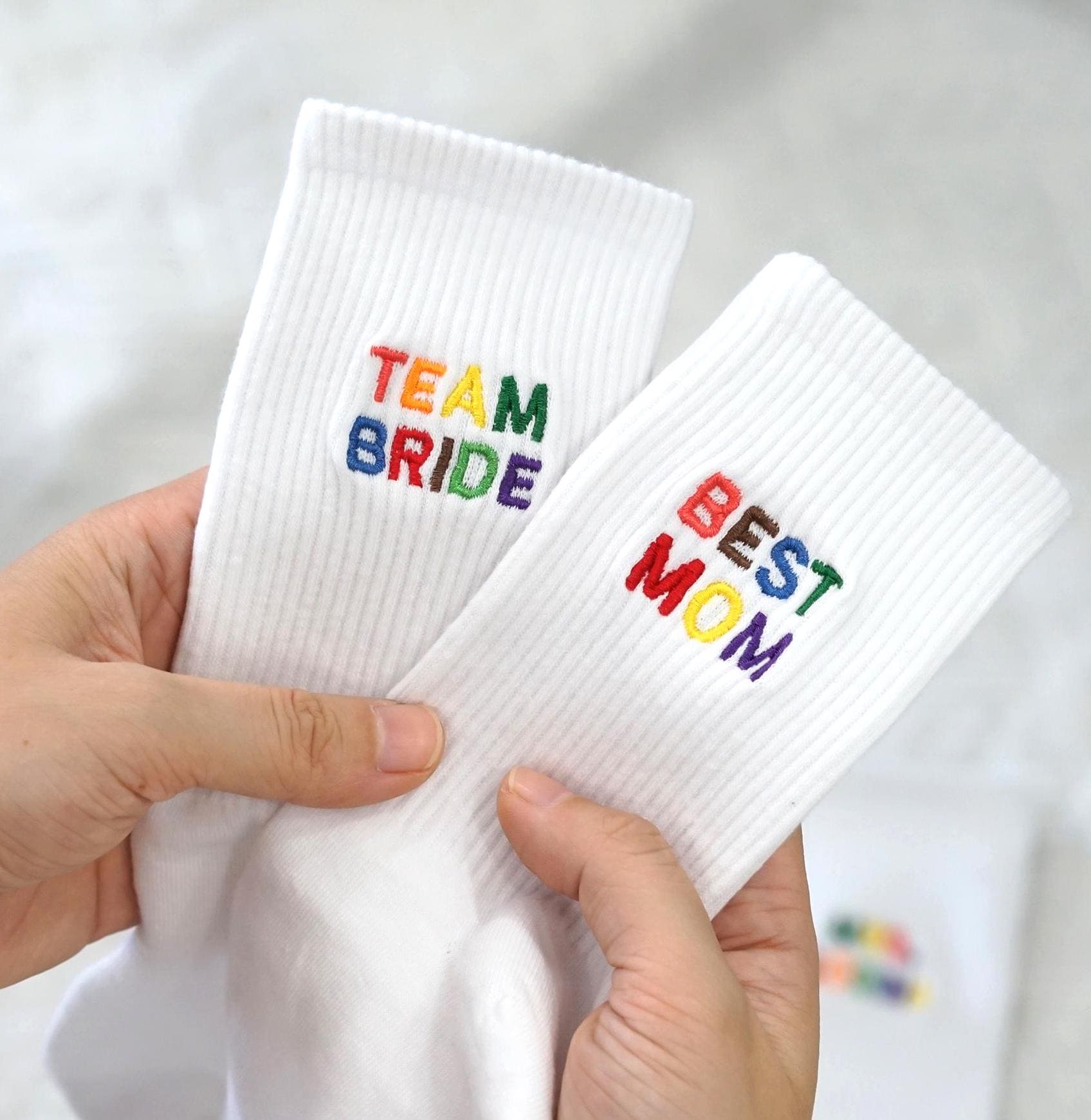 Custom Text Embroidery Socks Rainbow Text Socks Soft Cotton Crew Socks Wedding Party Socks Christmas Gift