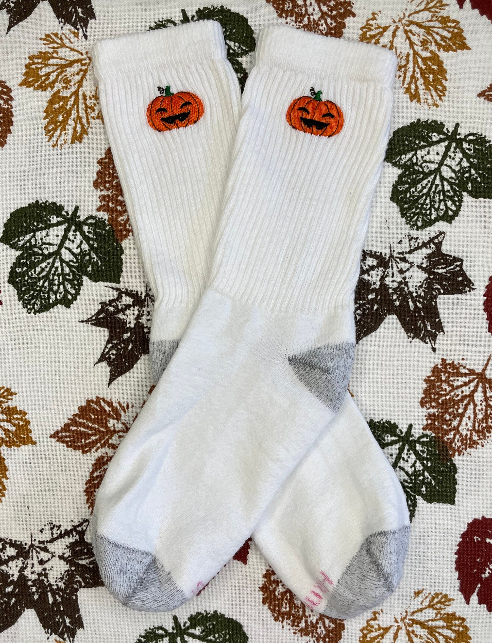 Pumpkin Embroidered Socks Halloween Embroidery Crew Socks