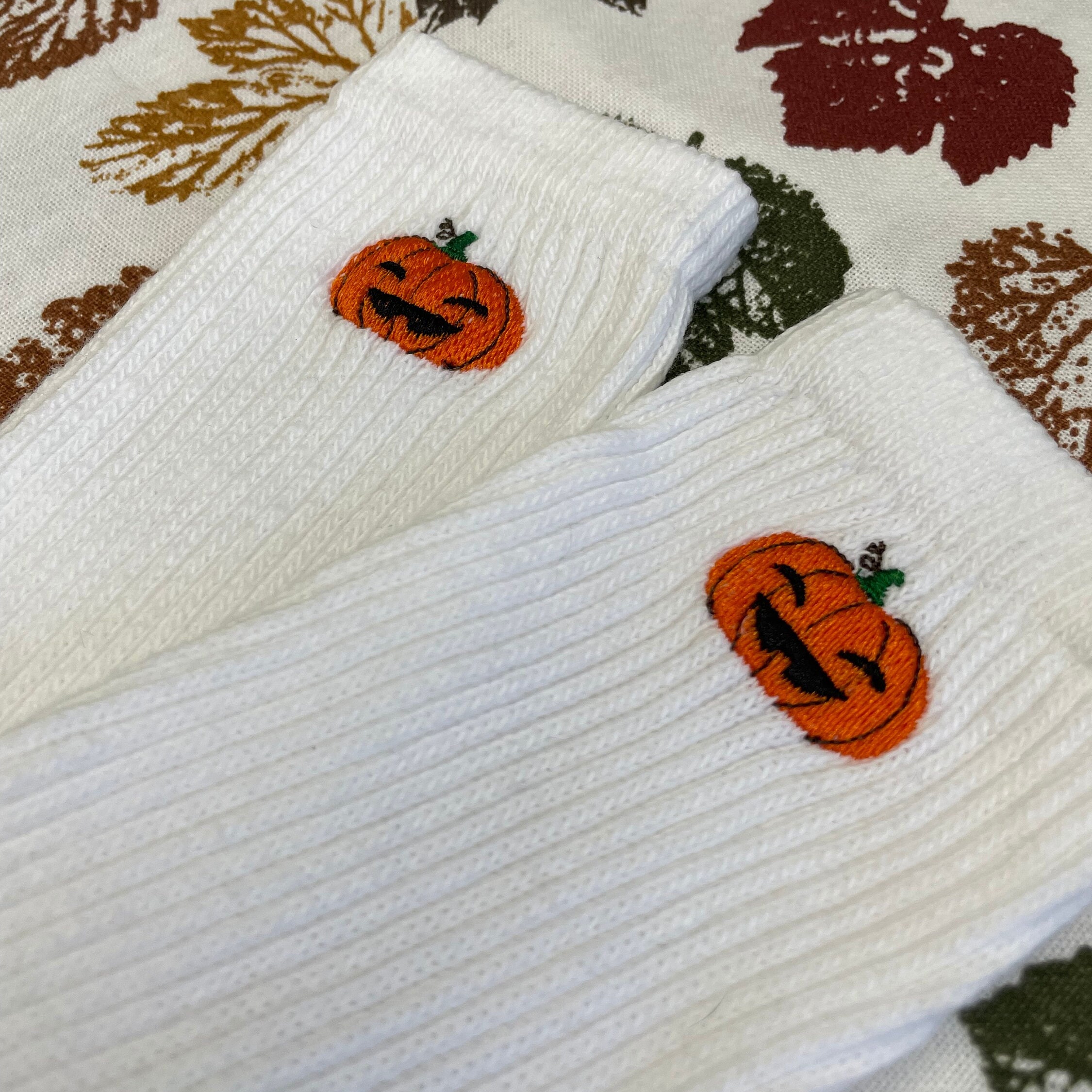 Pumpkin Embroidered Socks Halloween Embroidery Crew Socks