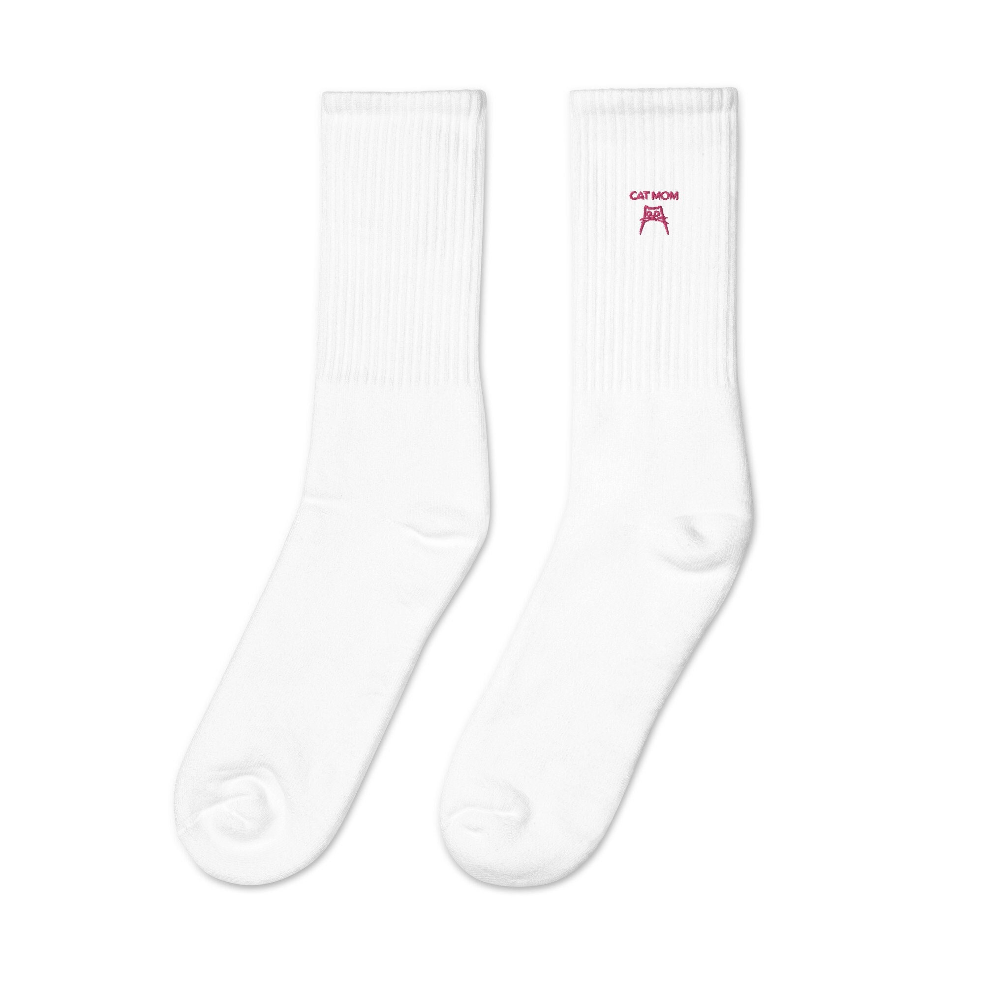 Cat Mom Embroidered Sockscat Lover Embroidered Socksgift Idea For Momcat Lover Gift Ideacat Lovercat Socksembroideryembroidered Socks