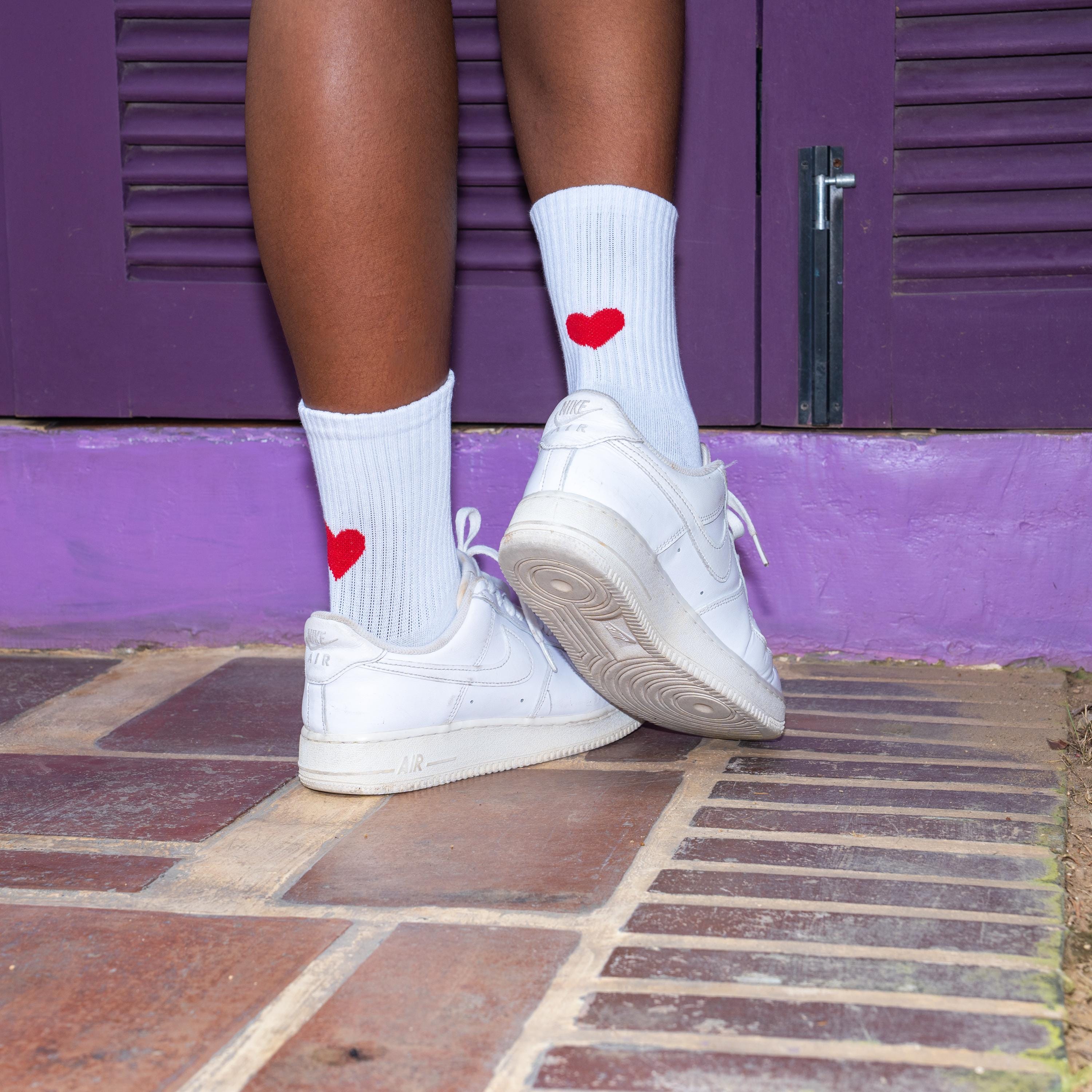 Funny Socks Women Men Heart Socks Embroidered Socks White Tennis Socks Crew Socks With Motif