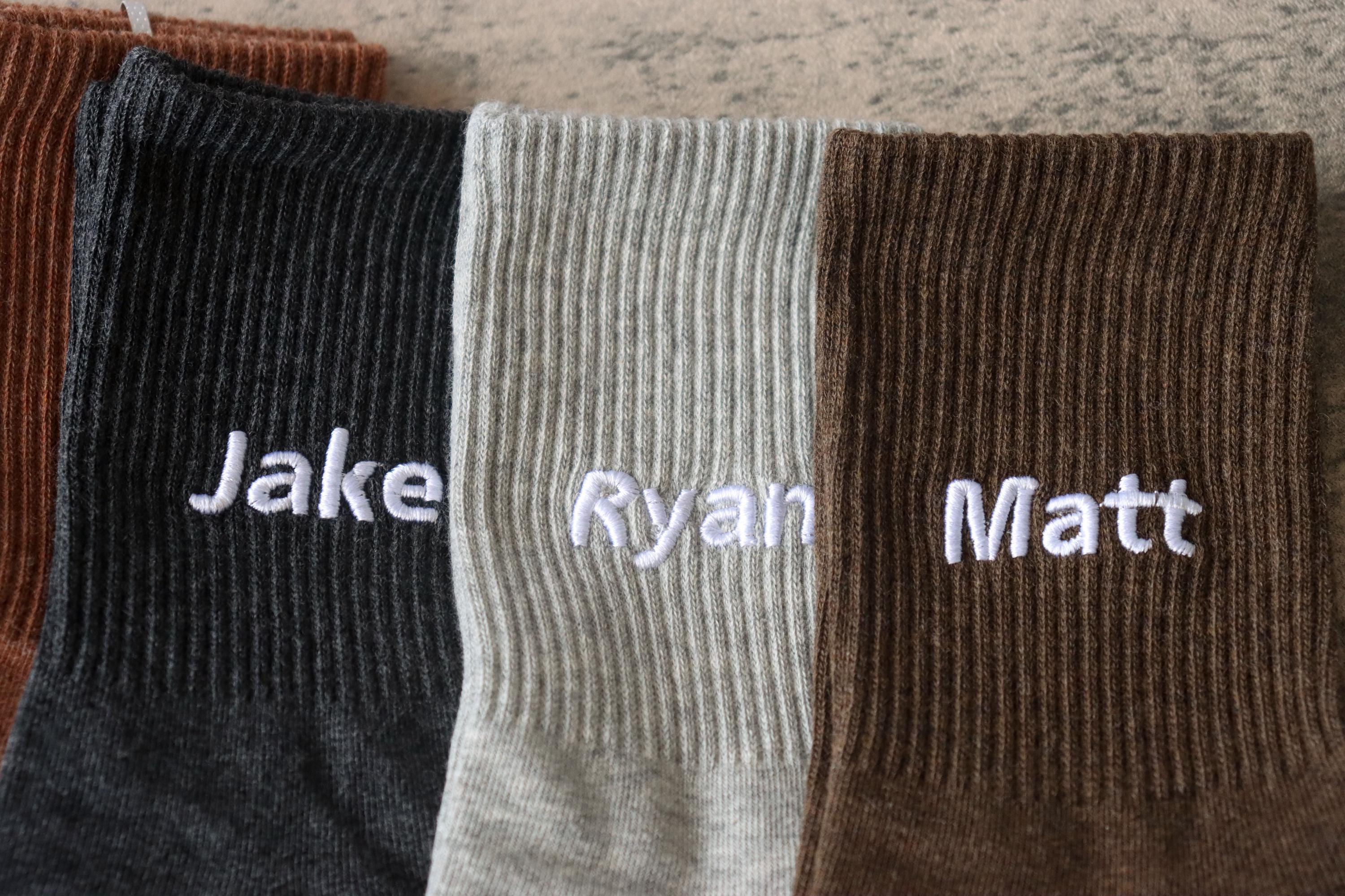Mens Custom Name Socks Custom Embroidered Name On Soft Cotton Crew Socks Dad Socks Made Gift For Him Team Socks Personalized Gifts