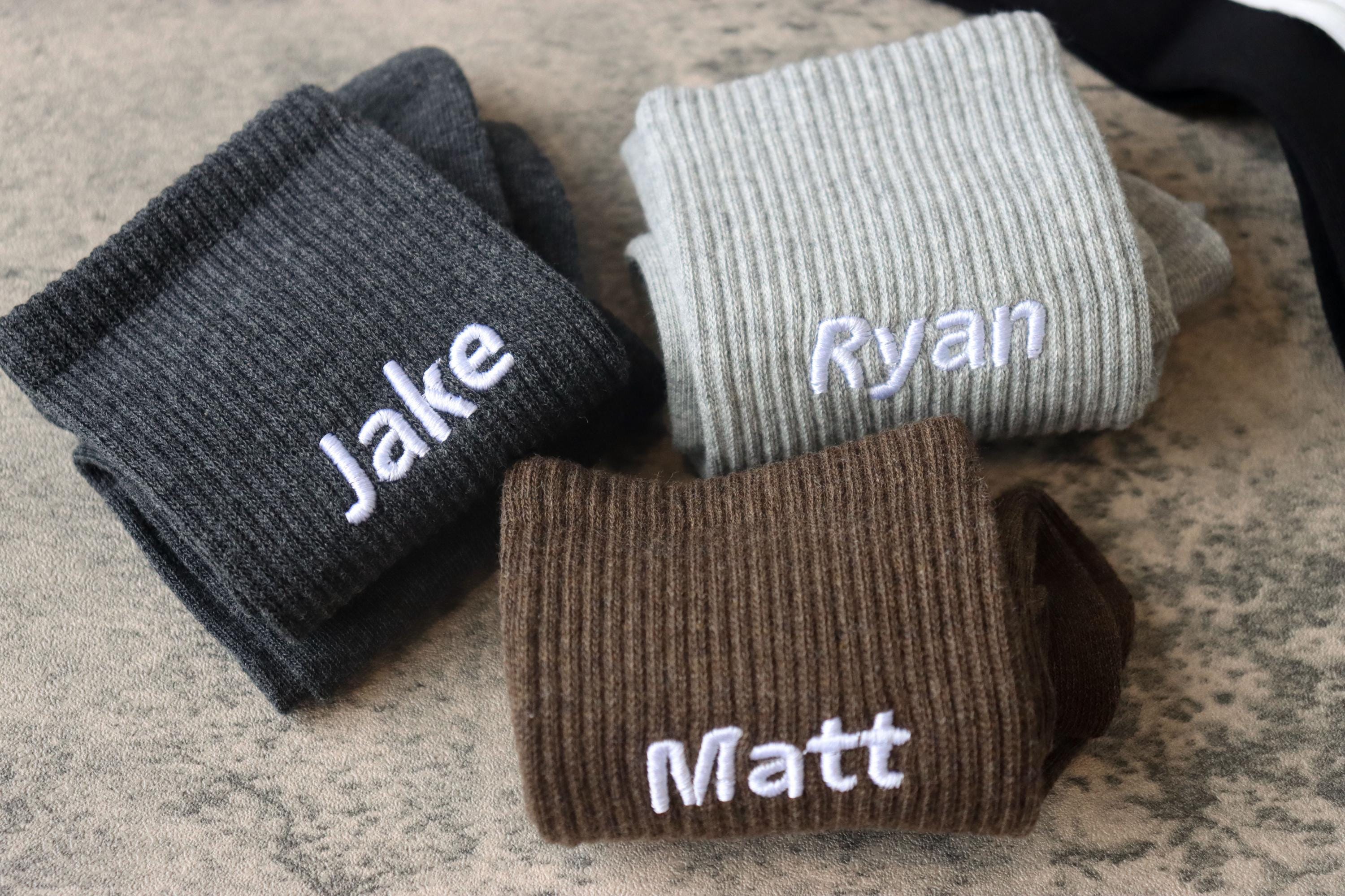 Mens Custom Name Socks Custom Embroidered Name On Soft Cotton Crew Socks Dad Socks Made Gift For Him Team Socks Personalized Gifts