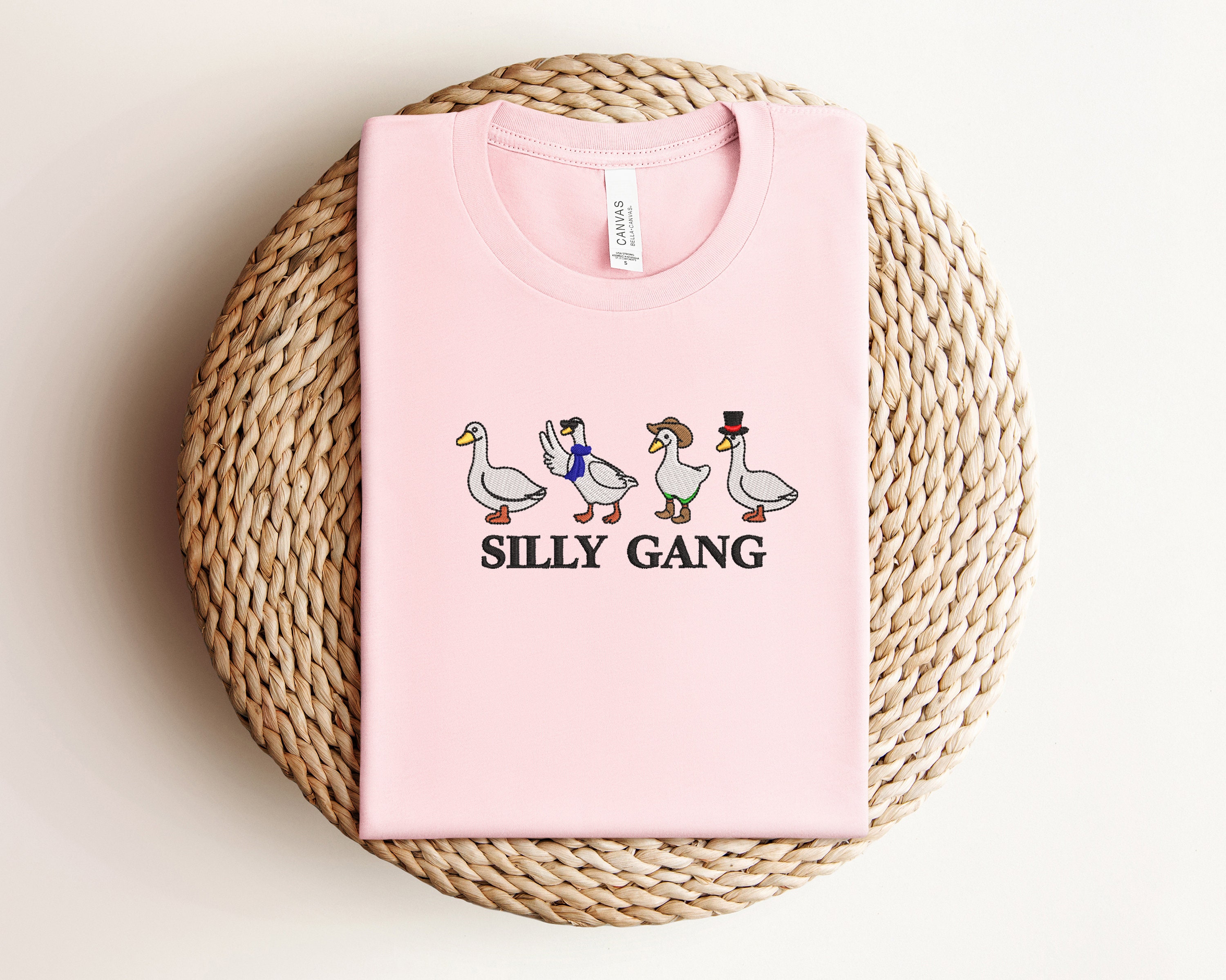 Embroidered Silly Gang Sweatshirts Goose Bumps Embroidery Crewneck Funny Sweatshirts Unisex Goose Embroidered Animal Crewneck