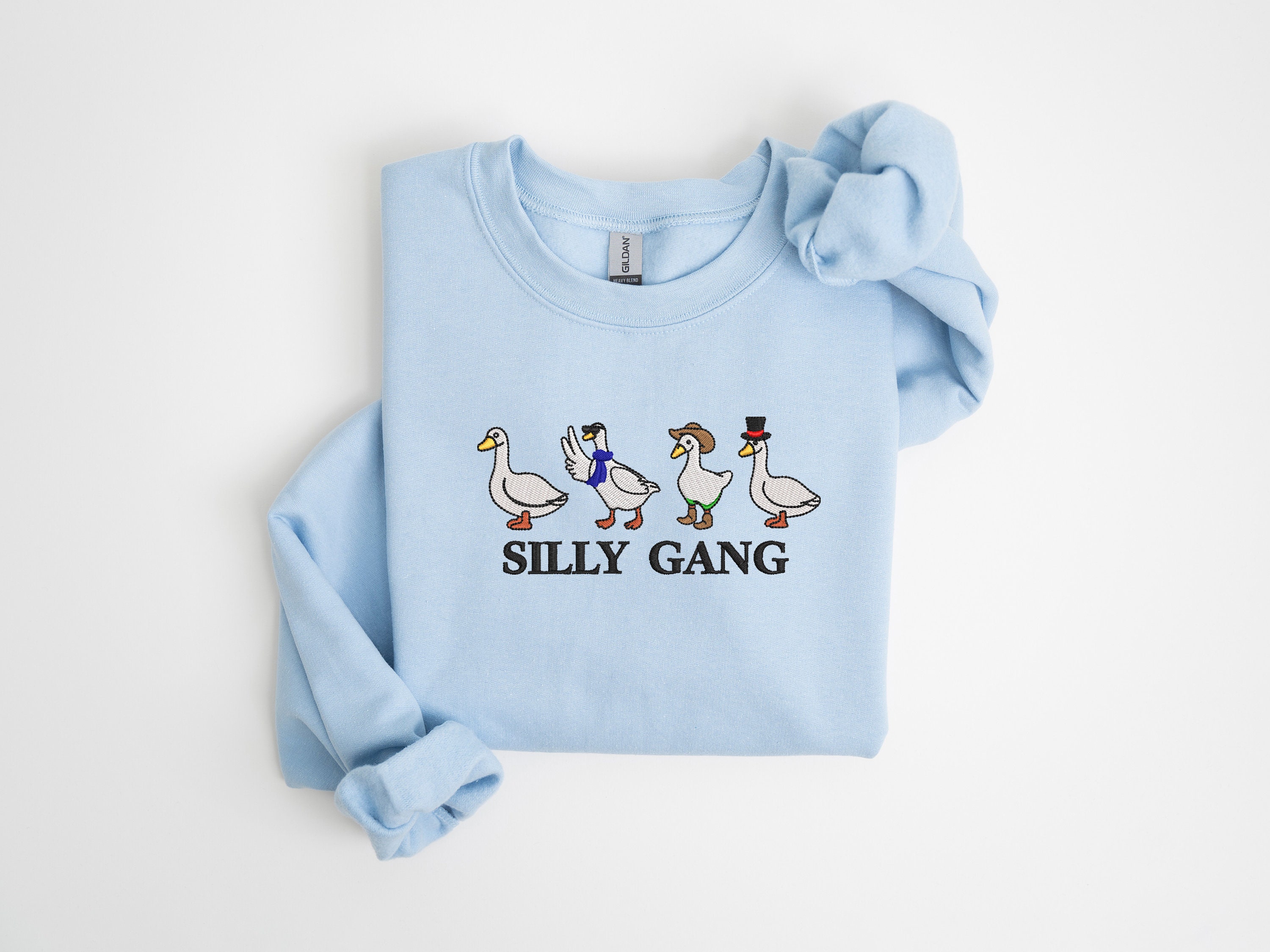 Embroidered Silly Gang Sweatshirts Goose Bumps Embroidery Crewneck Funny Sweatshirts Unisex Goose Embroidered Animal Crewneck