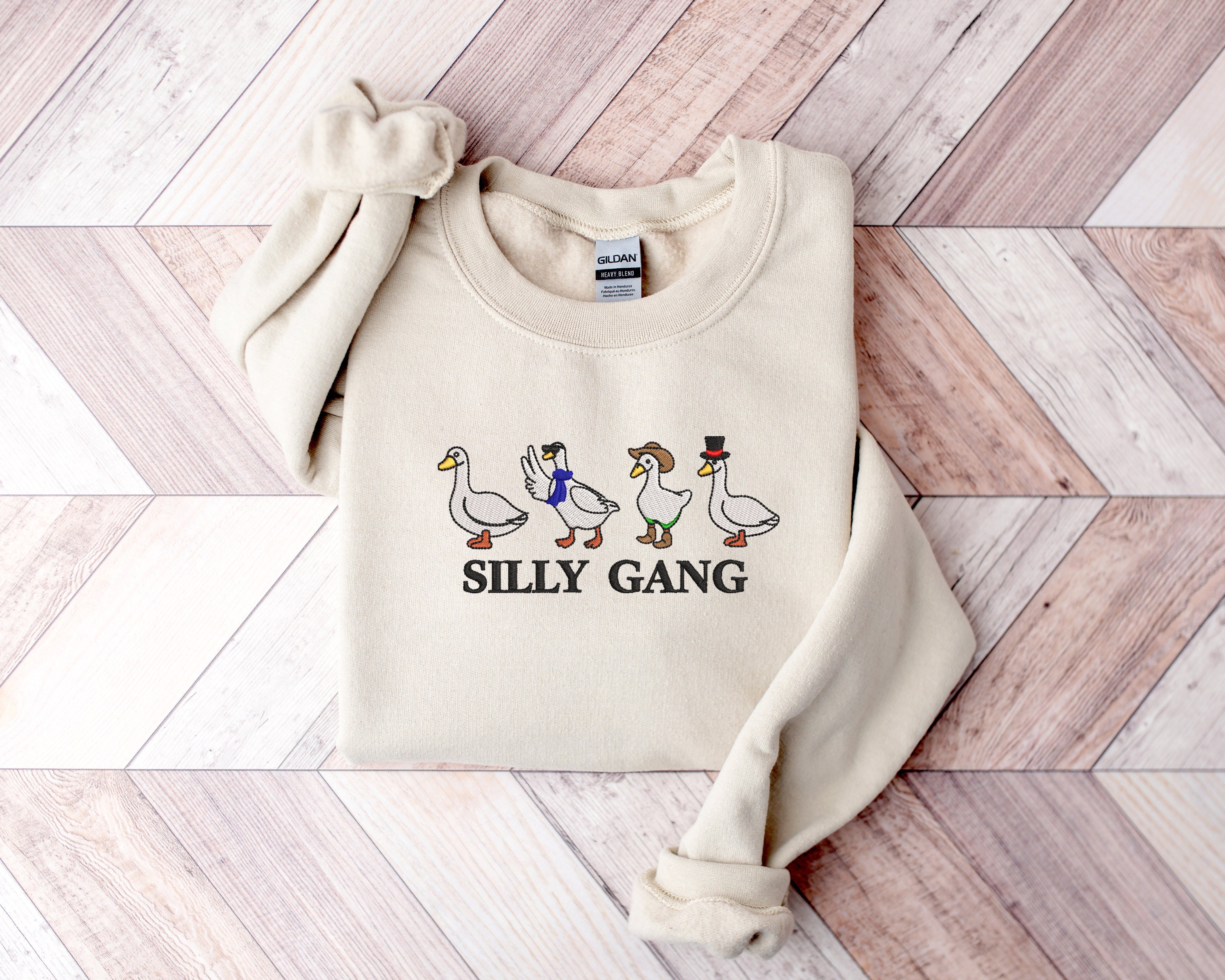 Embroidered Silly Gang Sweatshirts Goose Bumps Embroidery Crewneck Funny Sweatshirts Unisex Goose Embroidered Animal Crewneck